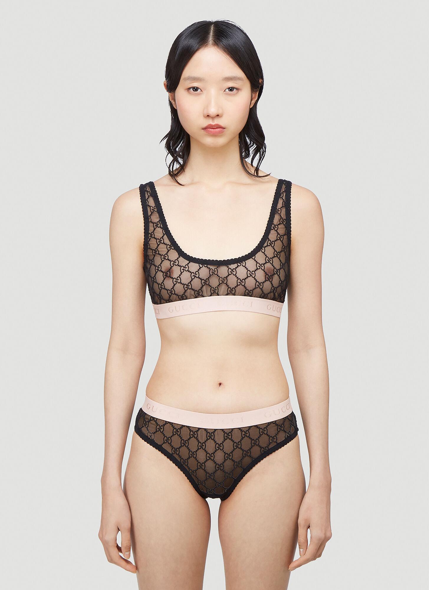 Gucci GG Logo Sheer-lace Lingerie Set in Black | Lyst