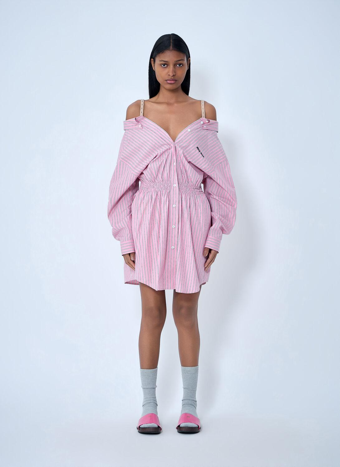 miu miu pink dress Mini Fashion Full Circle Flared skirt with decorative ruffle hem Miu Miu Striped Poplin Dress