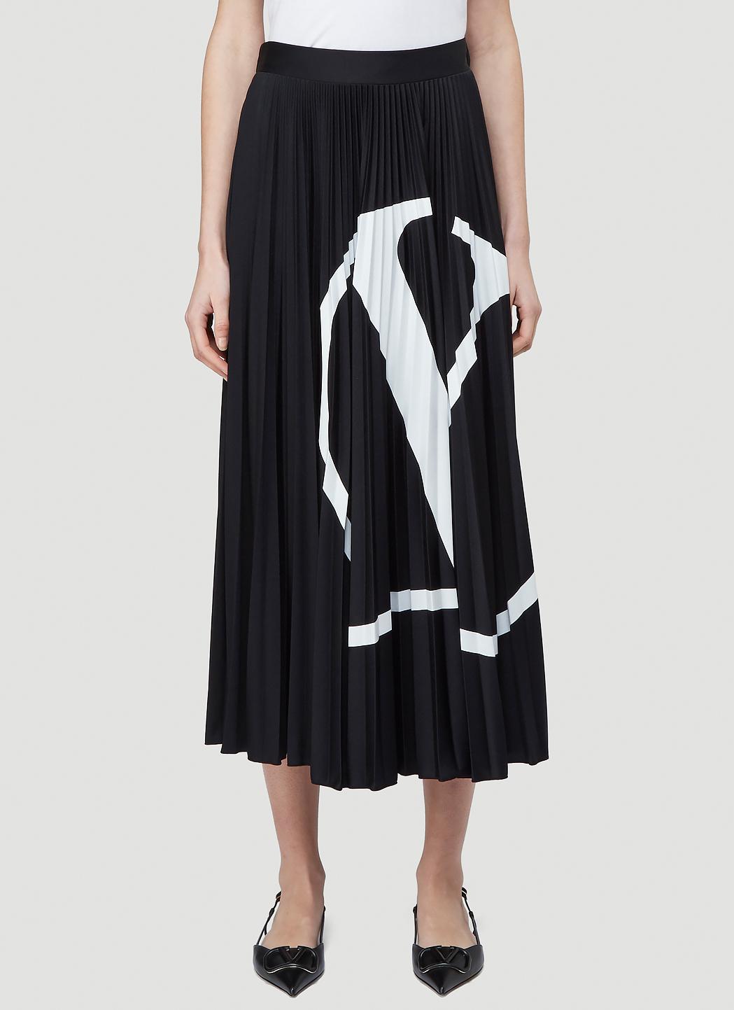 Valentino Synthetic V Logo Print Pleated Skirt in Black White (Black ...