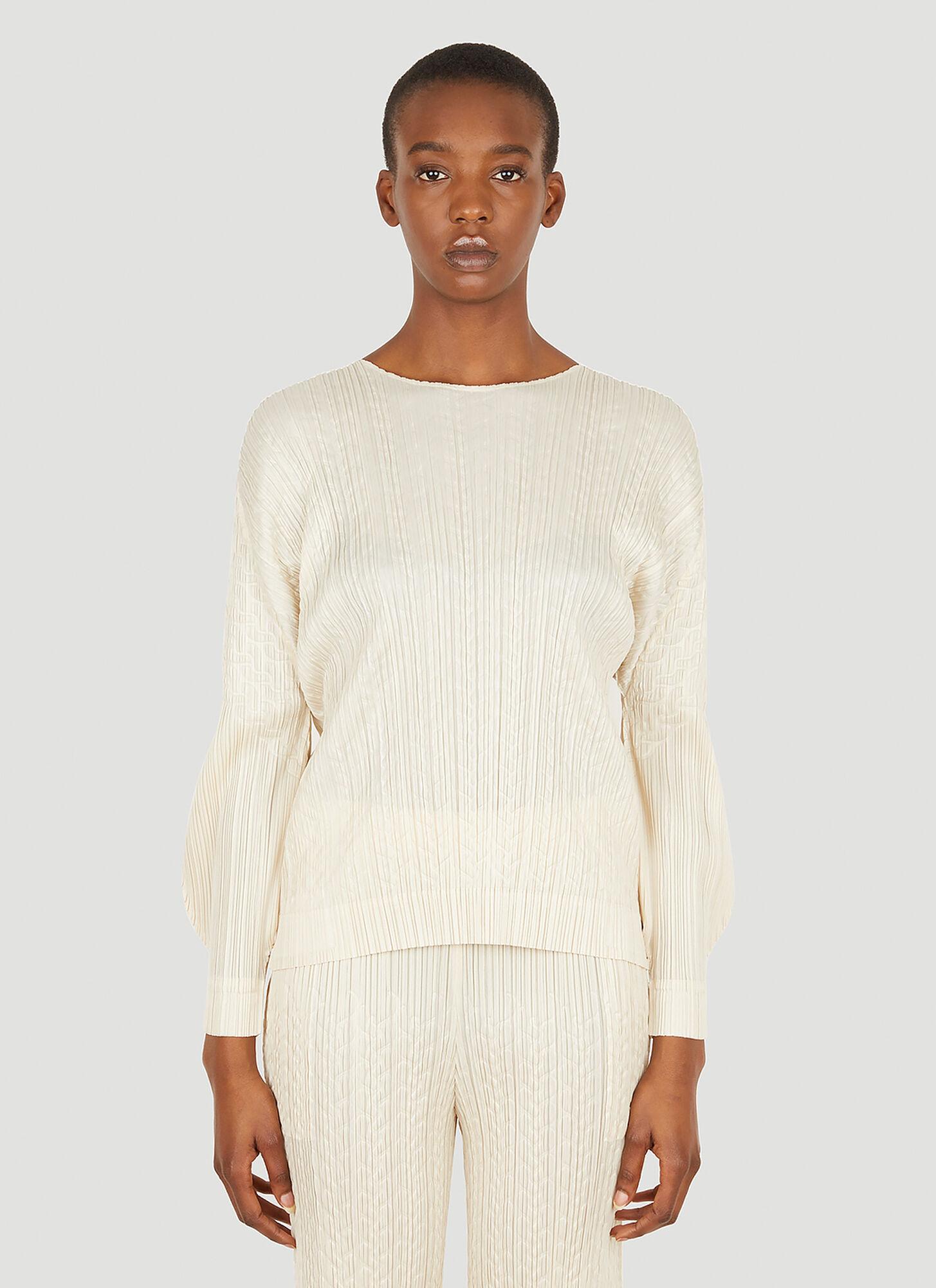 Pleats Please Issey Miyake Cable Stitch Top in White | Lyst