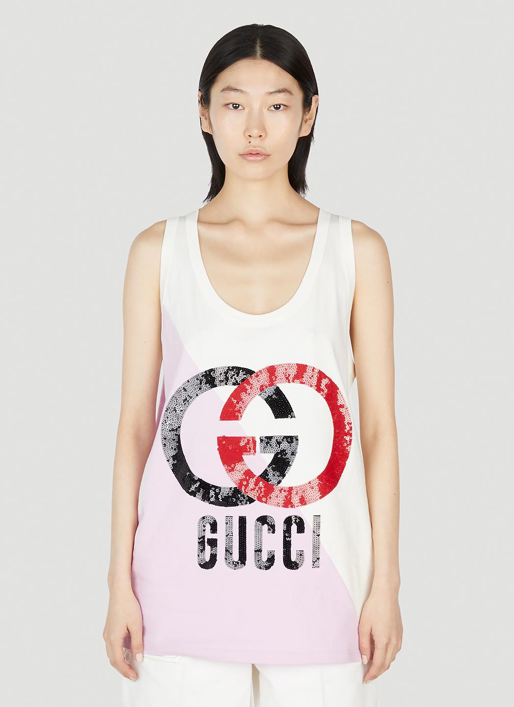Gucci Logo Embellished Tank Top in White | Lyst