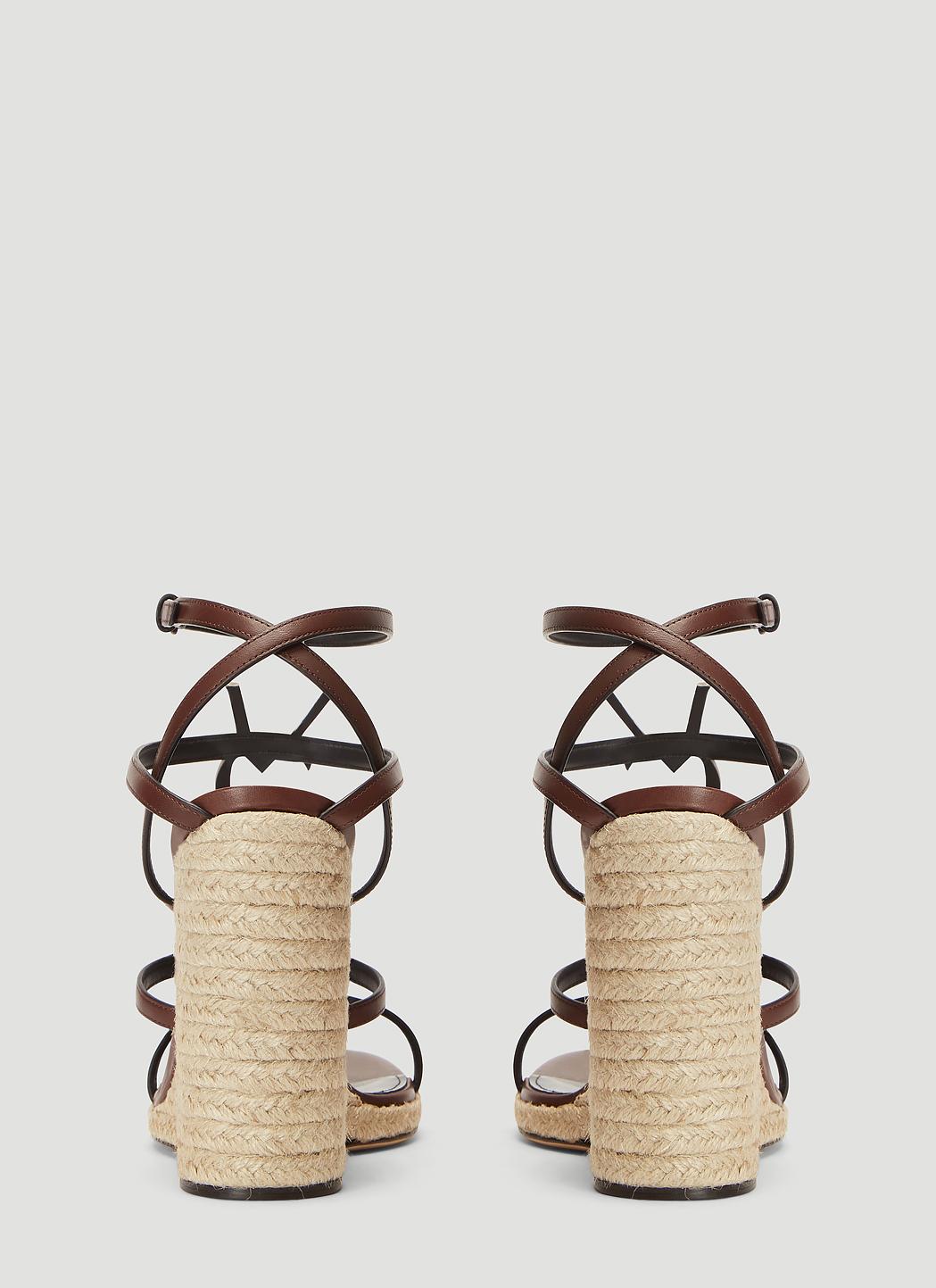 Saint Laurent Cassandra Wedge Espadrilles With Gold Logo In Leather in Dark Chocolate (Brown 