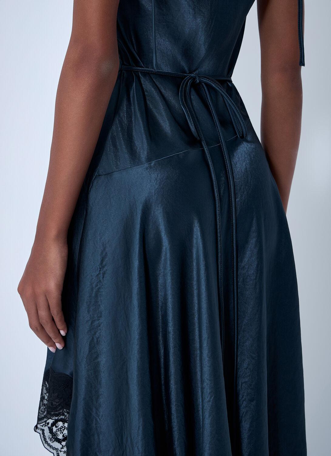 Acne Studios Satin Lace Midi Dress in Blue | Lyst