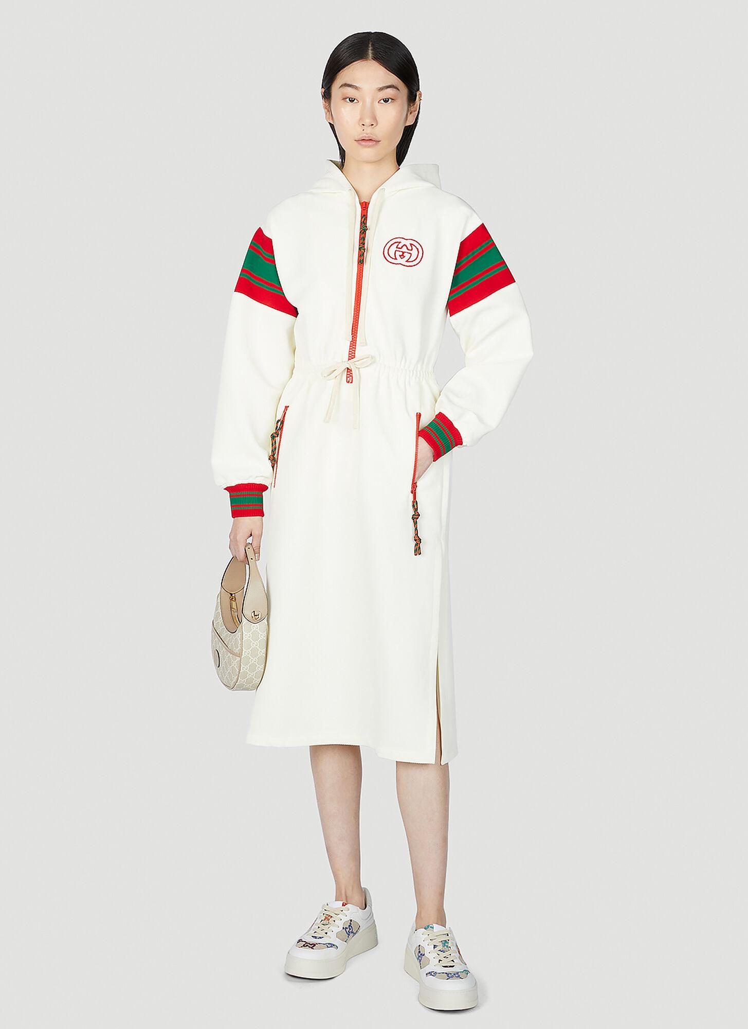 Gucci Hooded Sweater Dress in White | Lyst