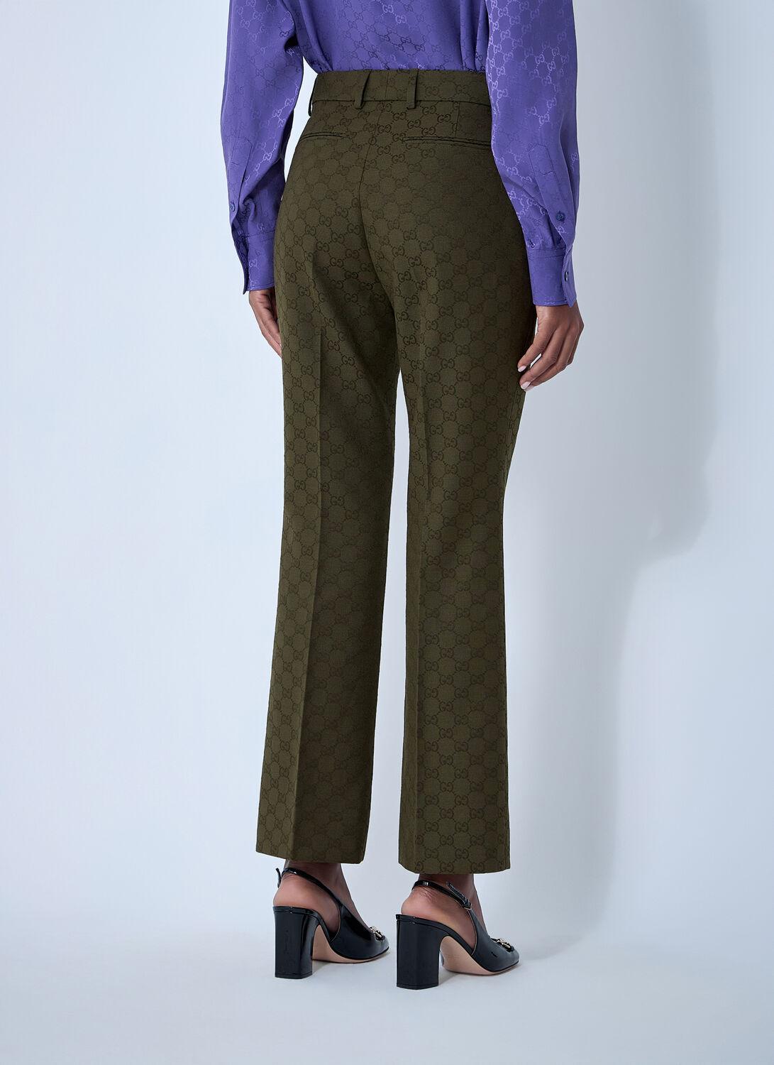 パンツ GUCCI Women Straight Pants 810373ZARFV 3583 green Gucci GG satin jacquard wide-leg pants Gucci