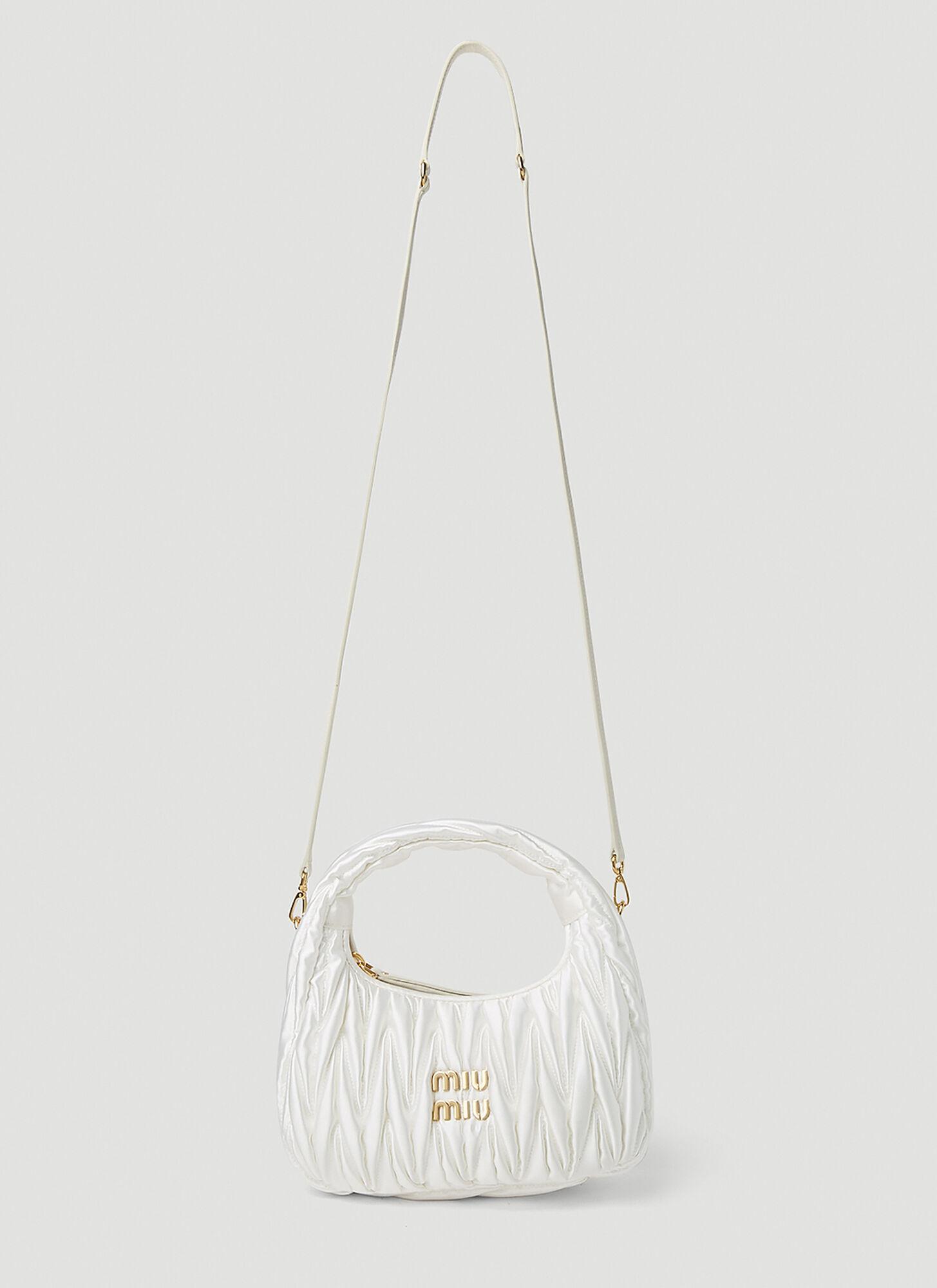 Miu Miu Mini Wander Matelassé Shoulder Bag In Bianco