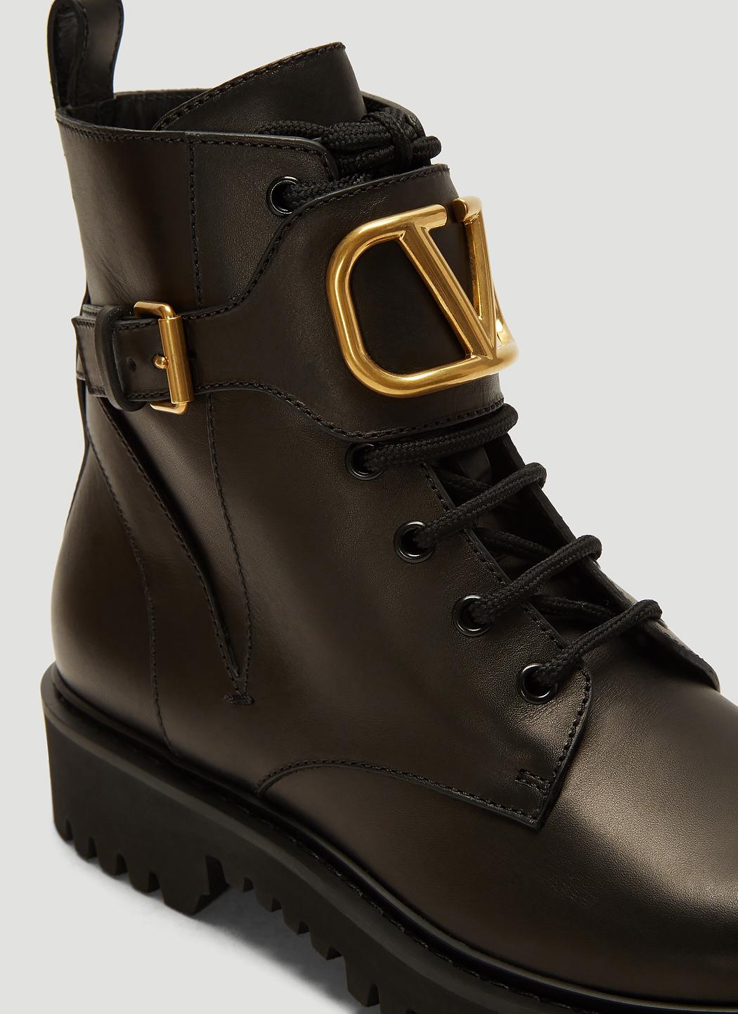 Valentino Garavani 'vlogo' Buckle Leather Combat Boots in Black - Lyst
