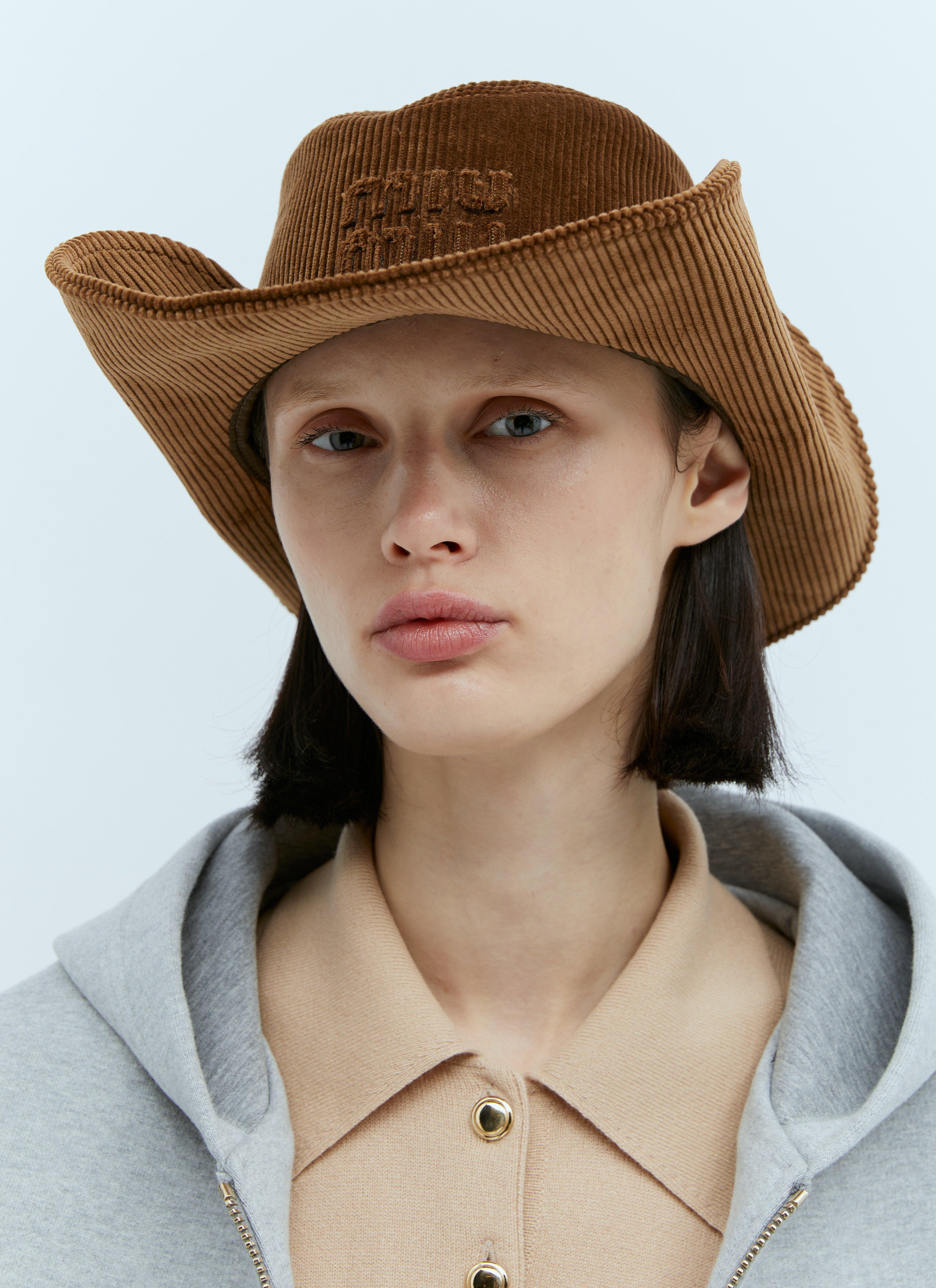 Miu Miu Embossed Logo Corduroy Hat in Brown | Lyst