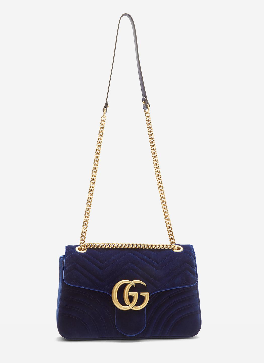 Gucci Blue Matelassé Velvet Small GG Marmont Camera Crossbody Bag Gucci