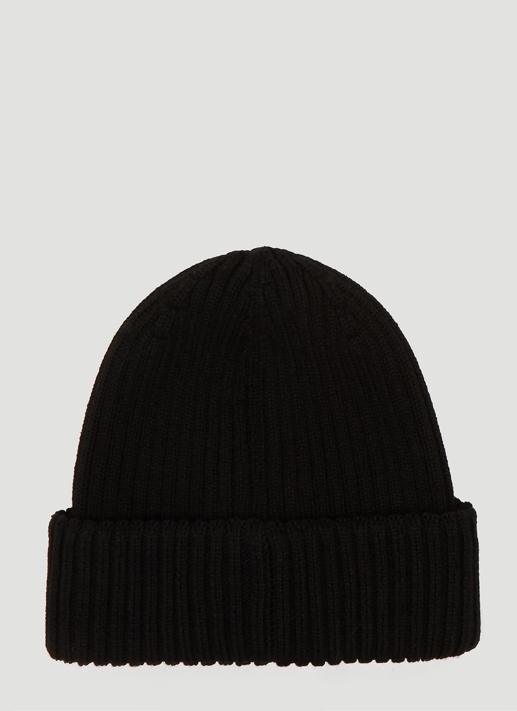 Moncler Ribbed Logo Beanie Hat in Black for Men | Lyst