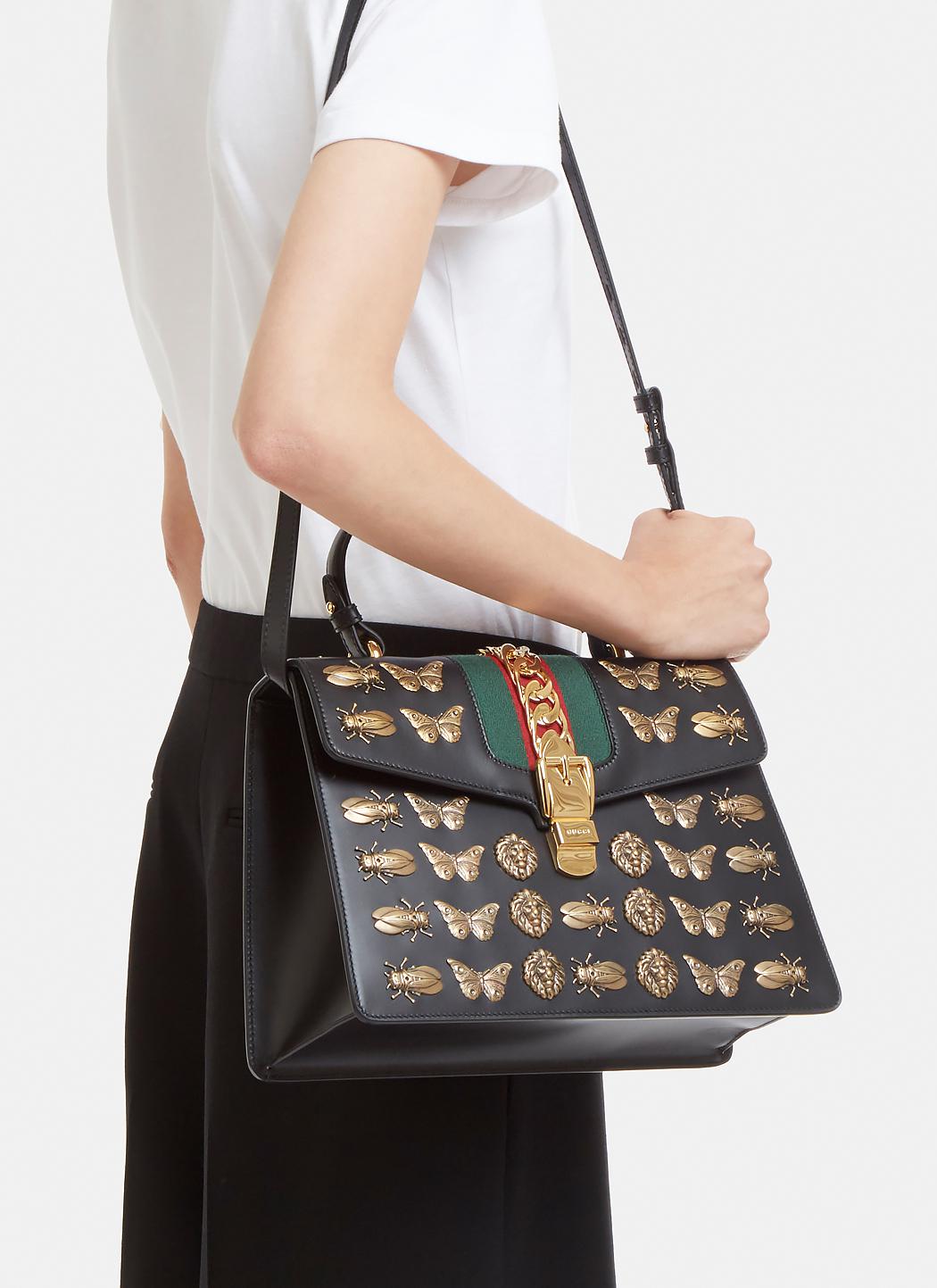 Gucci Medium Sylvie Insect Bag In Black | Lyst