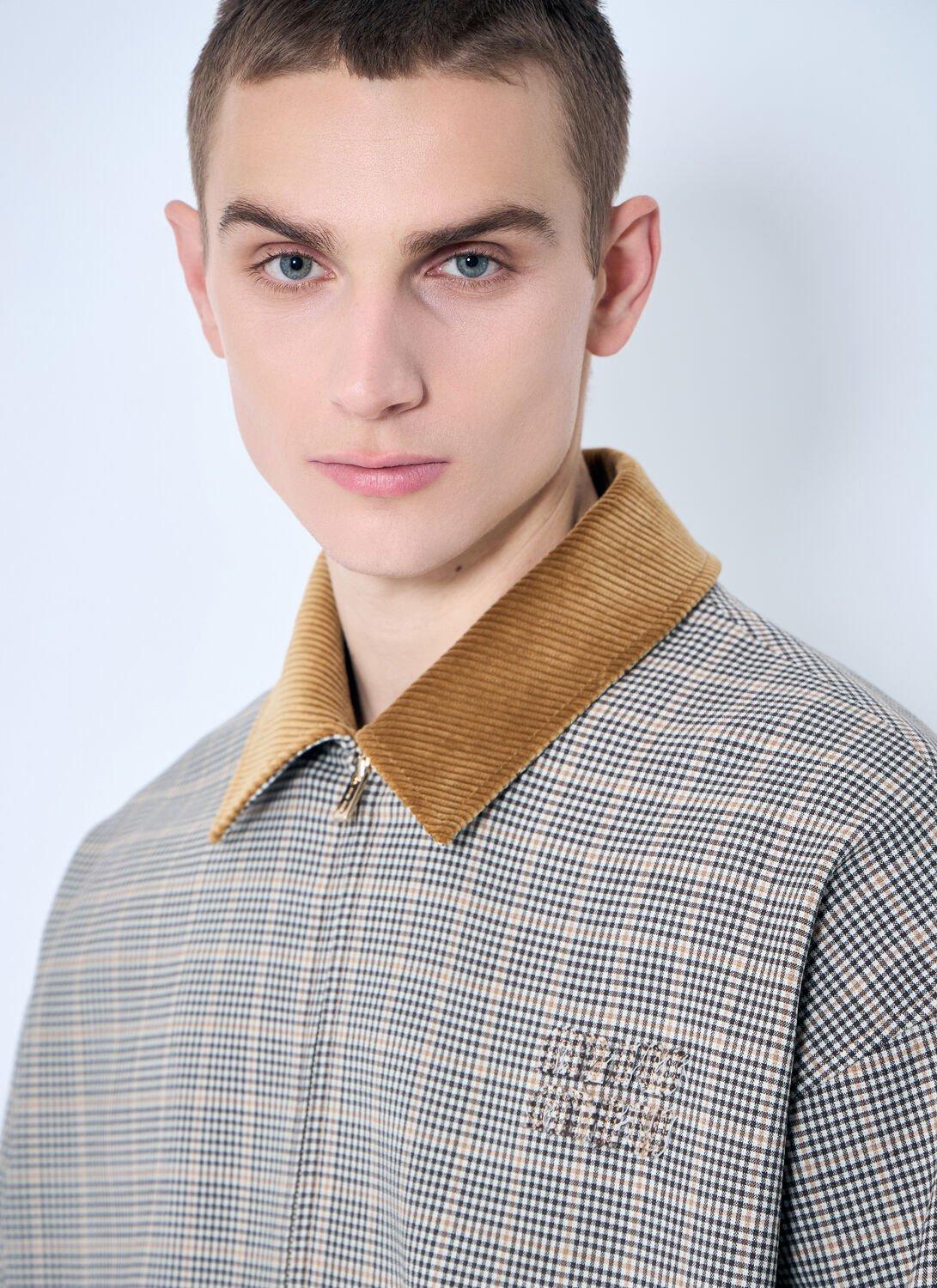 関税込 MiuMiu Checked double weave blouson jacket Cocoa Brown Checked Double Weave Blouson Jacket | Miu Miu
