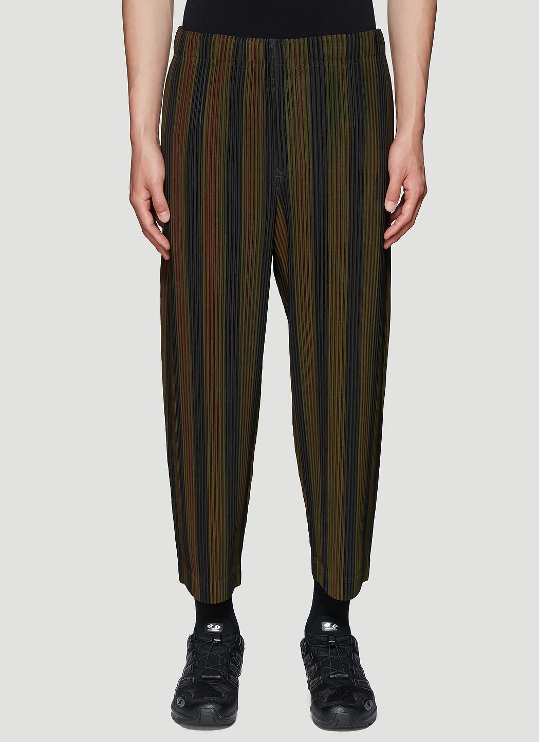 Homme Plissé Issey Miyake Synthetic Striped Pleated Pants In Brown for ...