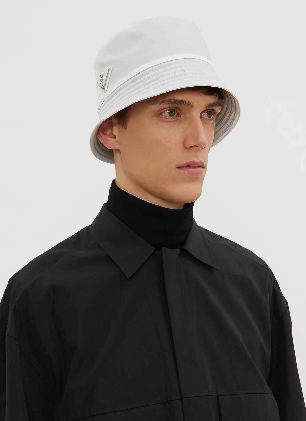 Prada Nylon Logo Bucket Hat In White for Men