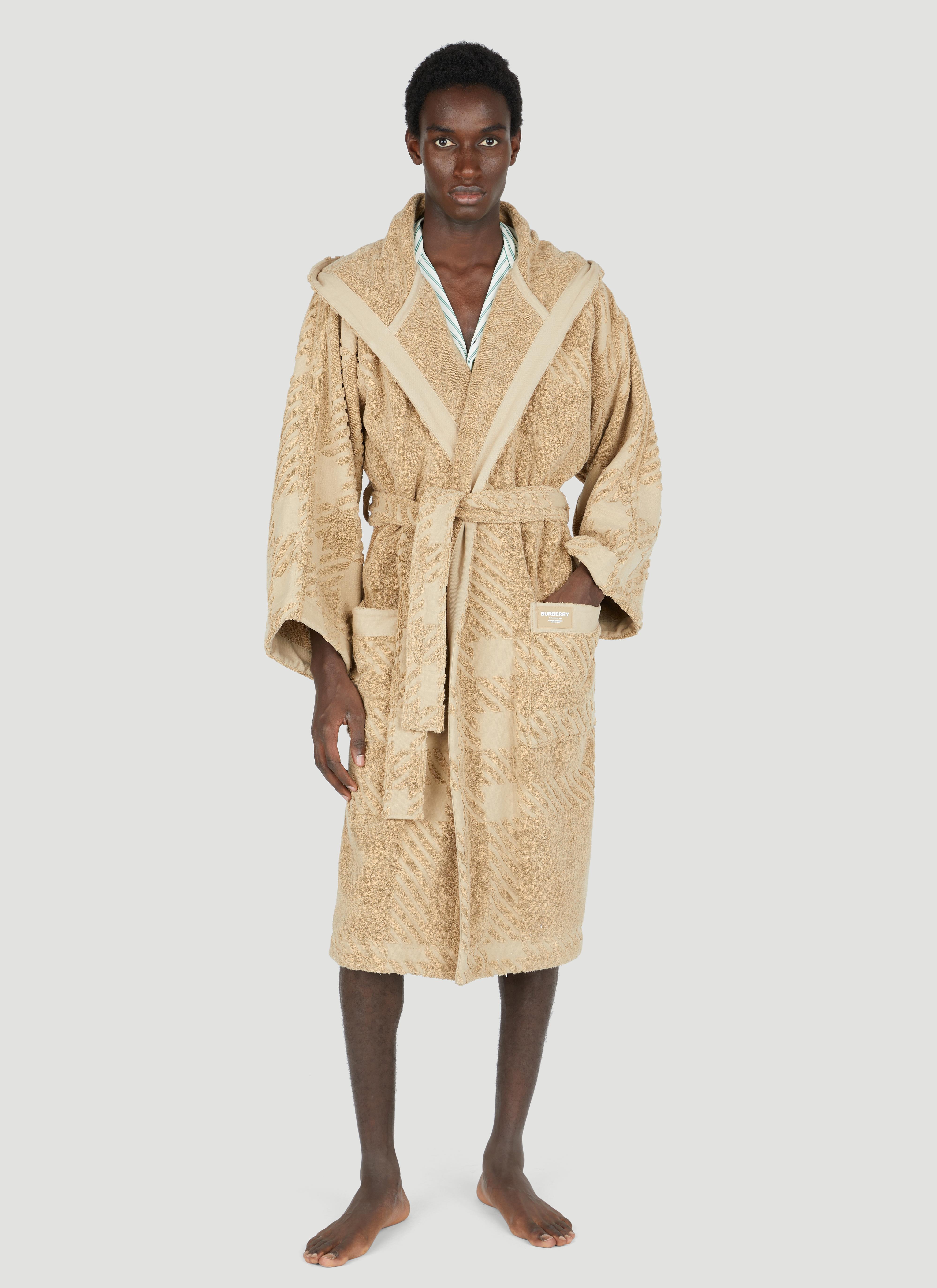Burberry Check Cotton Jacquard Hooded Robe in Natural | Lyst