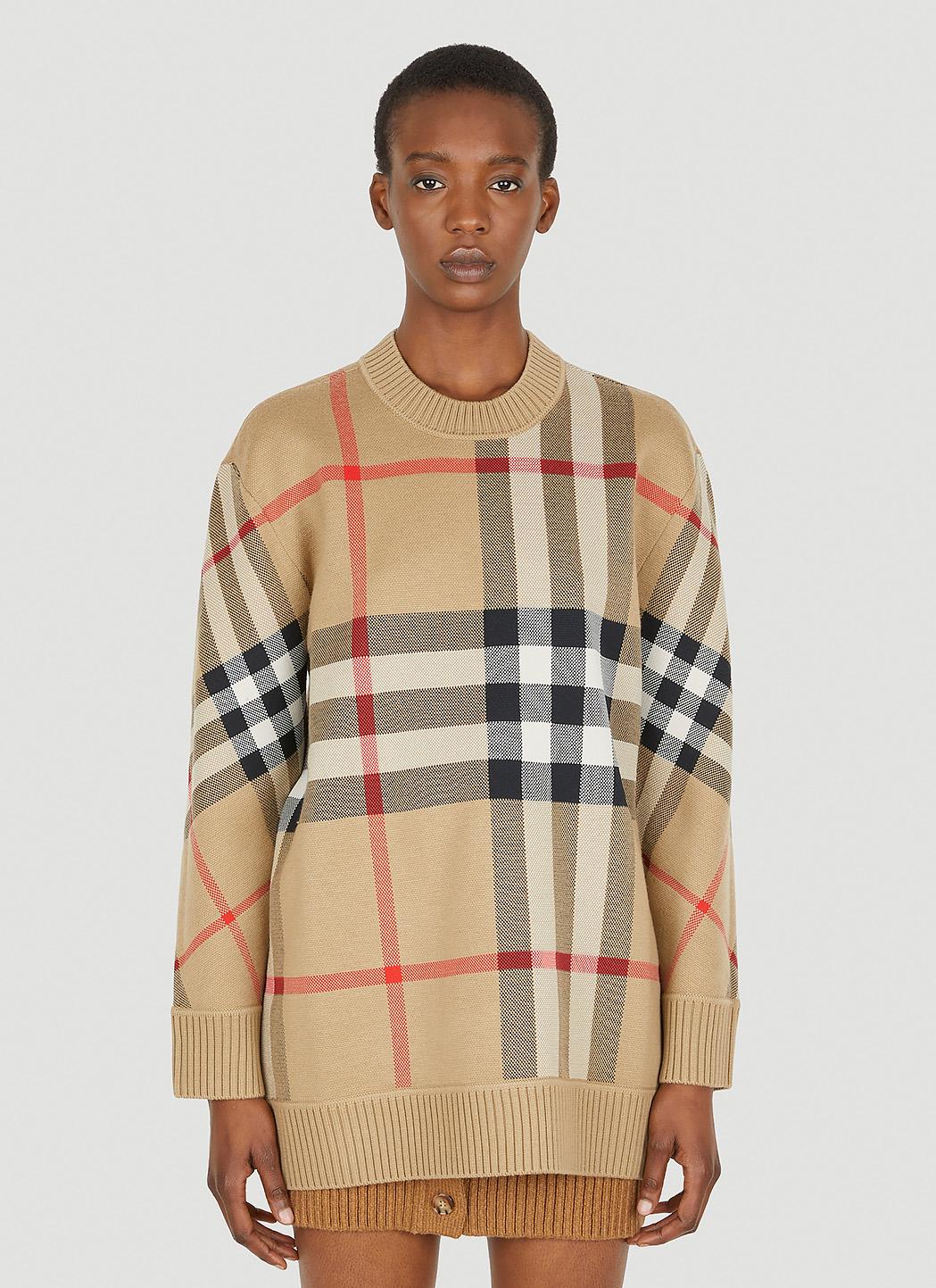 Burberry Calee Check Sweater in Natural | Lyst