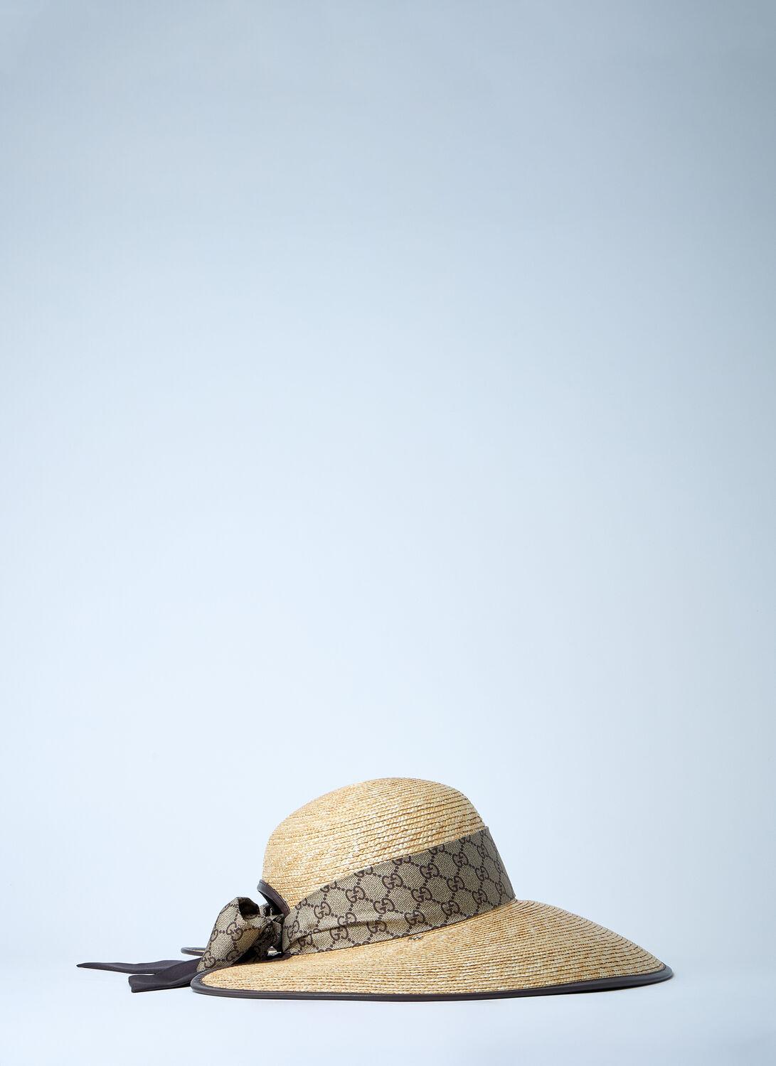 GUCCI Straw Wide Brim Hat with Ribbon NWT $899+ Gucci Papier Wide Brim Hat Straw with Scarf Ribbon Medium 96213 main image 4