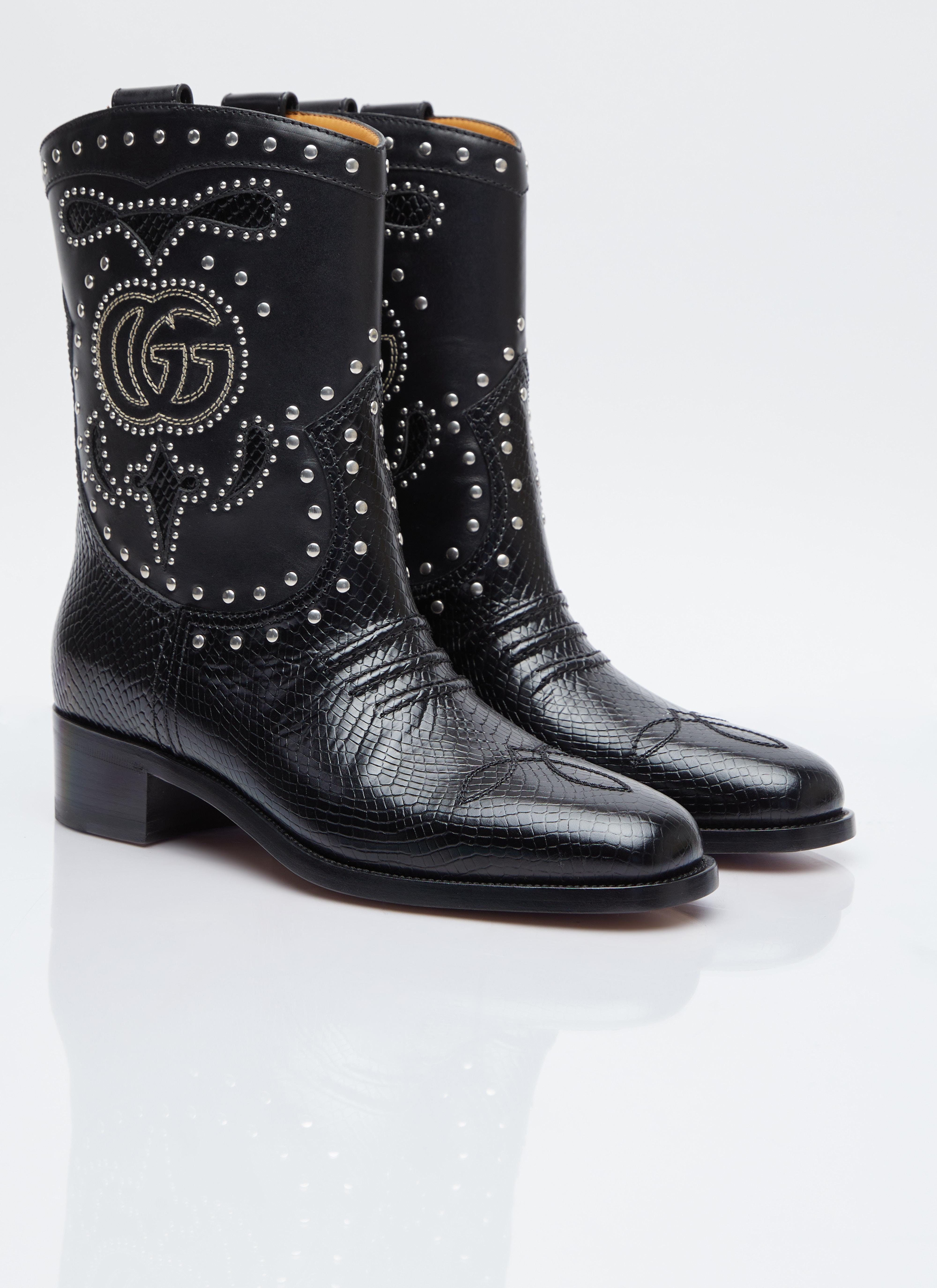 Double G Studded Leather Ankle Boots in Brown - Gucci