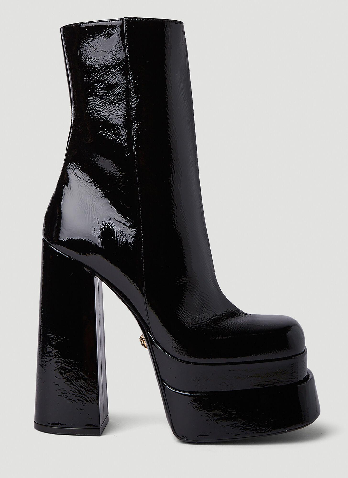 Versace Aevitas Patent Platform Boots in Black | Lyst