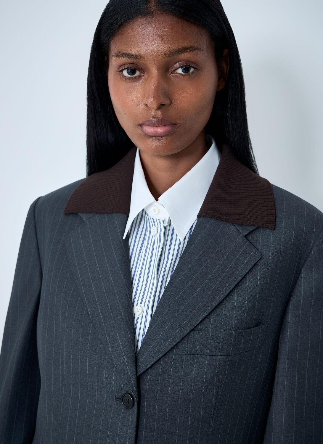 ジャケット Miu Miu Single-Breasted Pinstripe Wool Blazer Black Single-breasted Pinstripe Jacket | Miu Miu