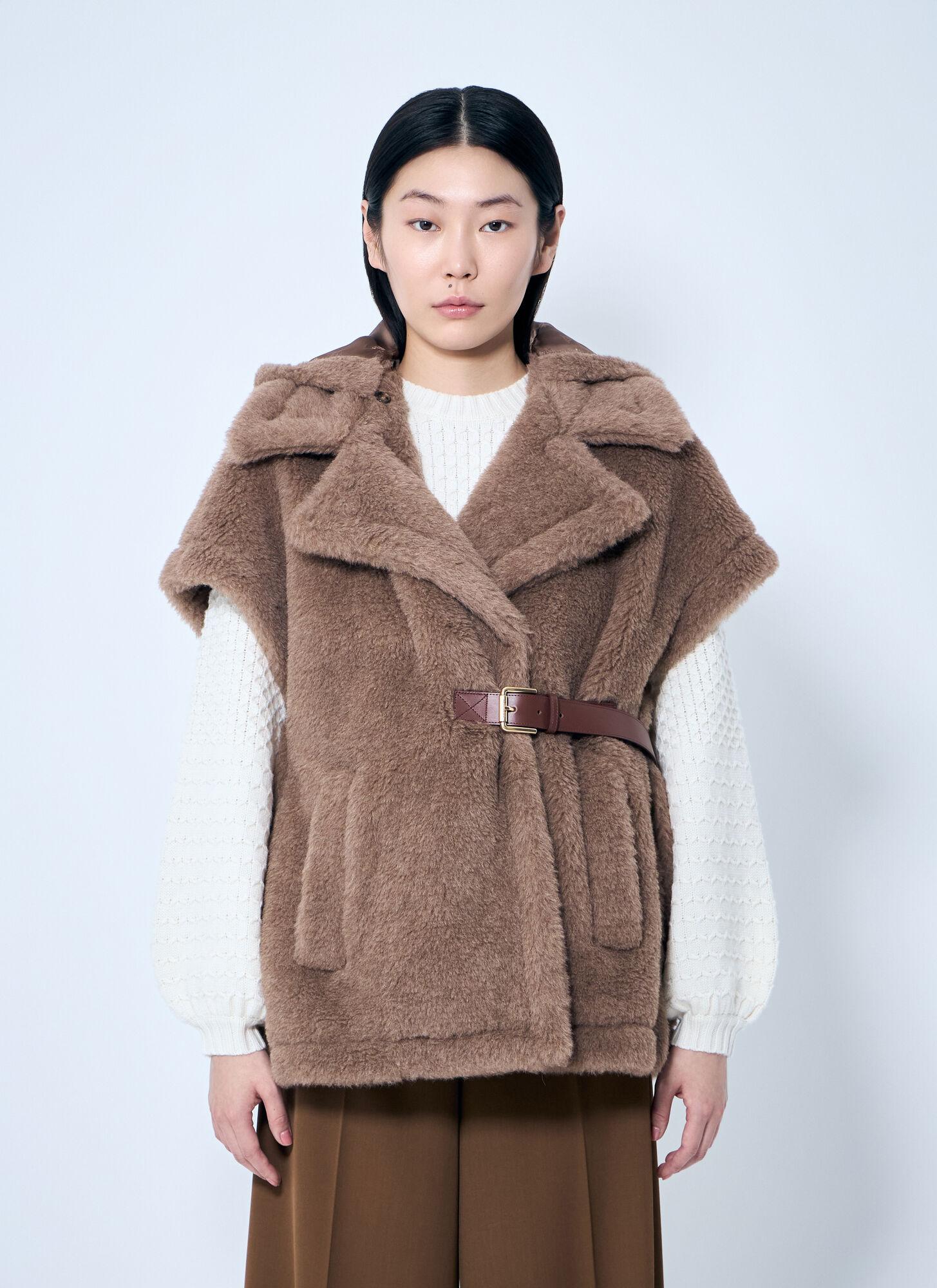 Max Mara Teddy Fabric Gilet Cape in Brown | Lyst Australia