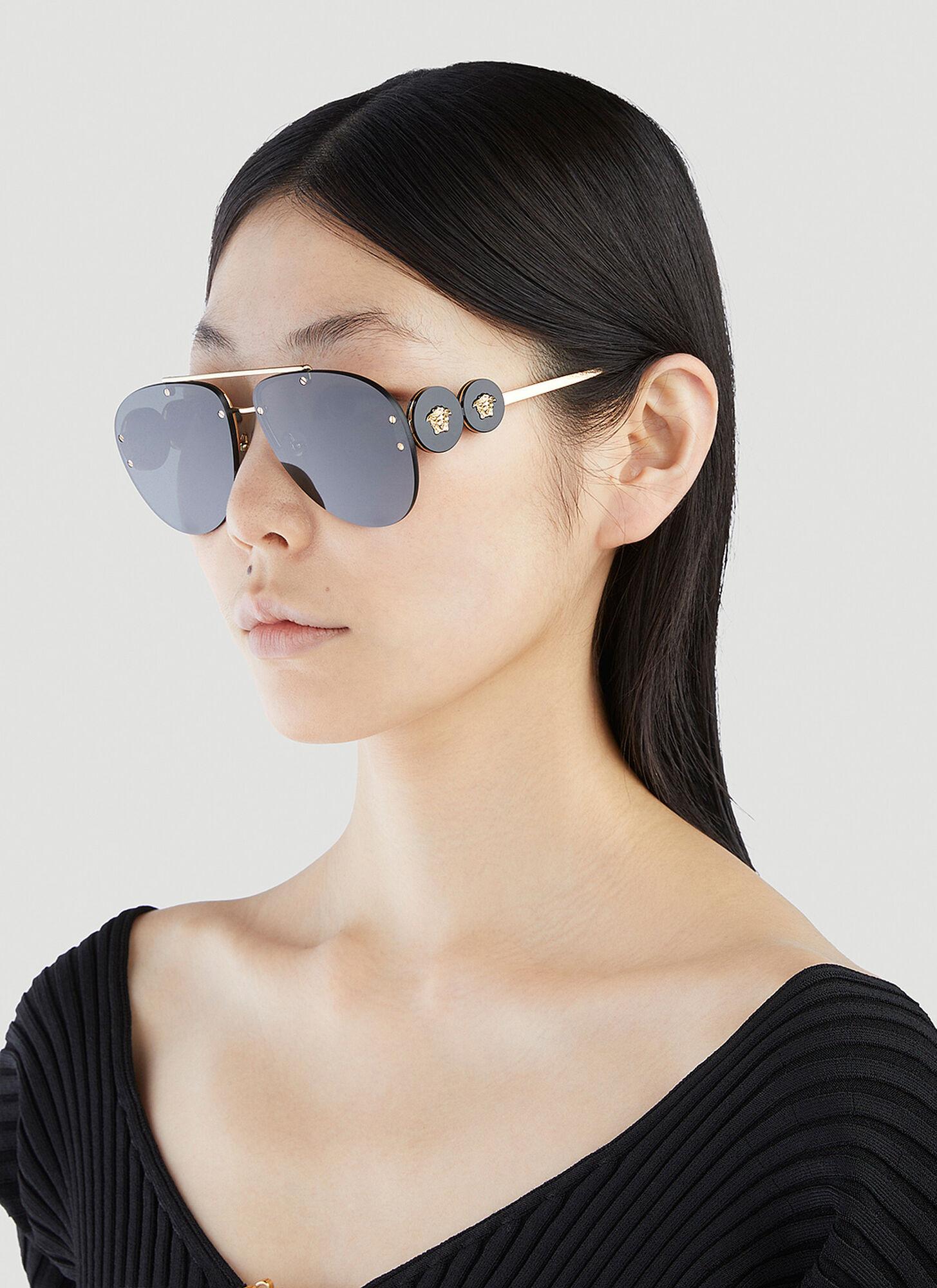 Versace Double Medusa Aviator Sunglasses in Gray | Lyst