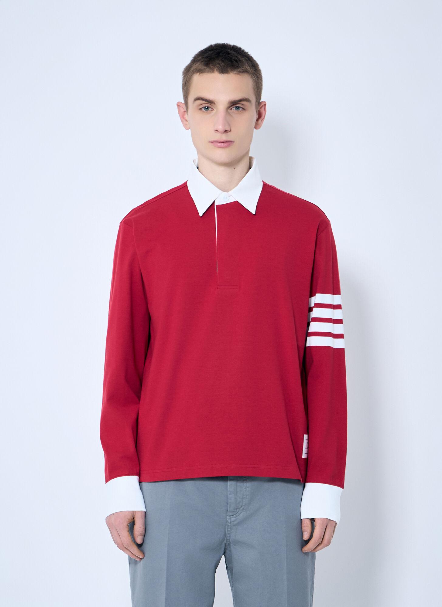 【関税込み】Thom Browne レッド 4-Bar Rugby 長袖Tシャツ 251381M213023_1.jpg