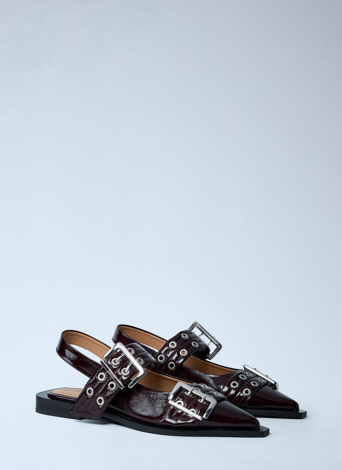 バレエシューズ Ganni Ballerina With Buckle Kalamata Green Feminine Buckle Ballerinas | GANNI US