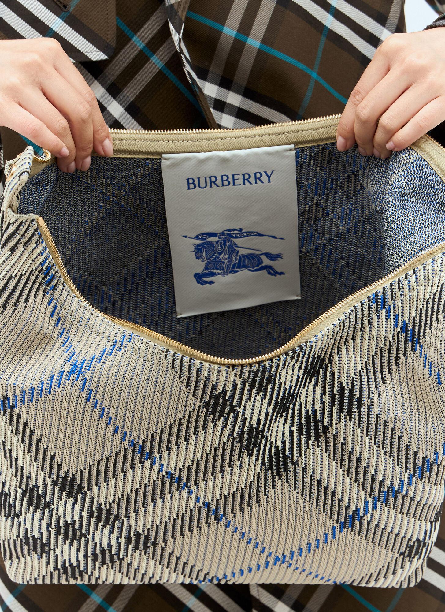 BURBERRY EMBROIDERED NYLON MEDIUM PEG HANDBAG