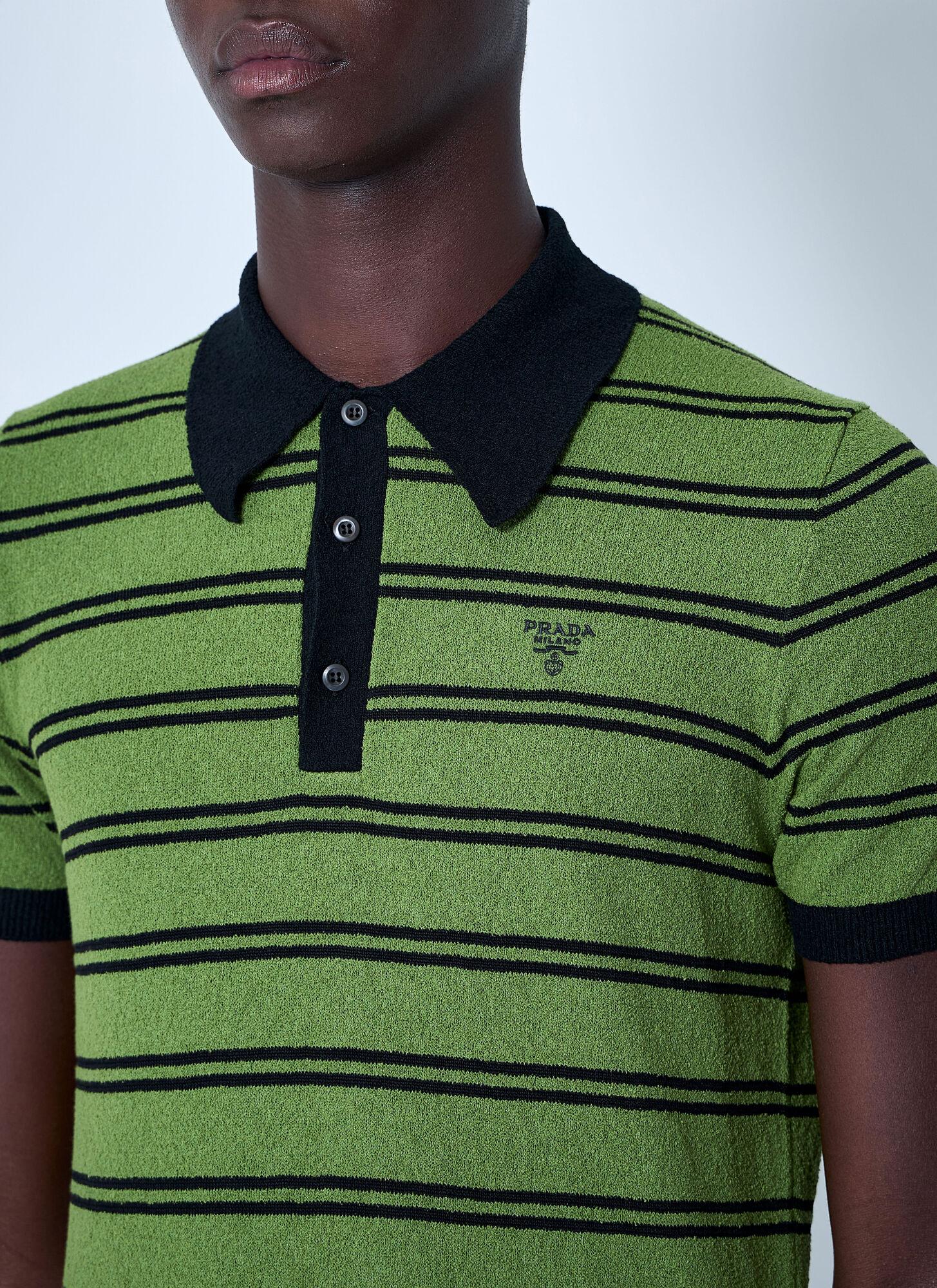 Prada Stripe Logo Motif Polo Shirt in Green for Men | Lyst UK