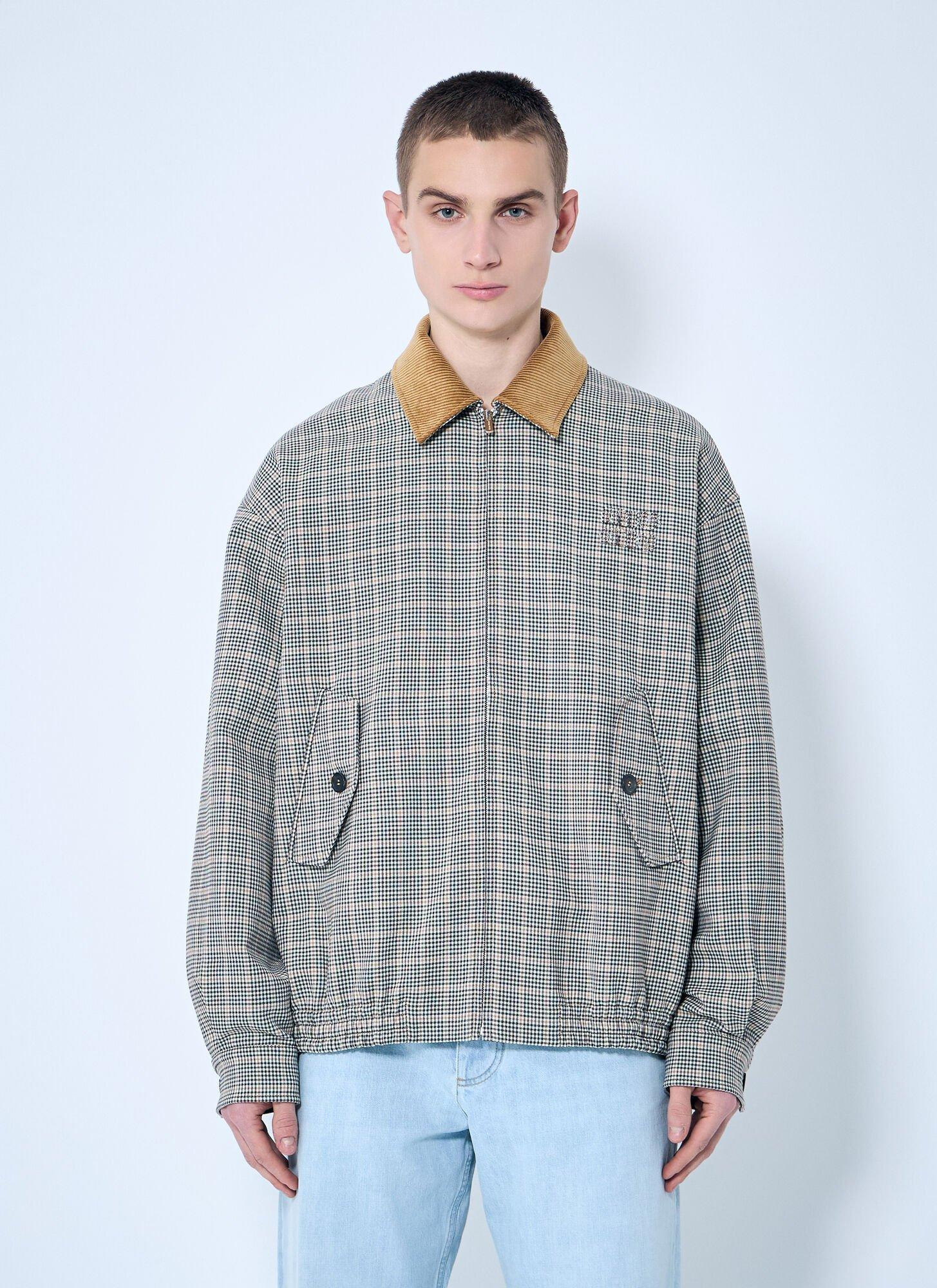 Miu Miu Checked Double-Weave Blouson Jacket in Grey | Lyst Australia