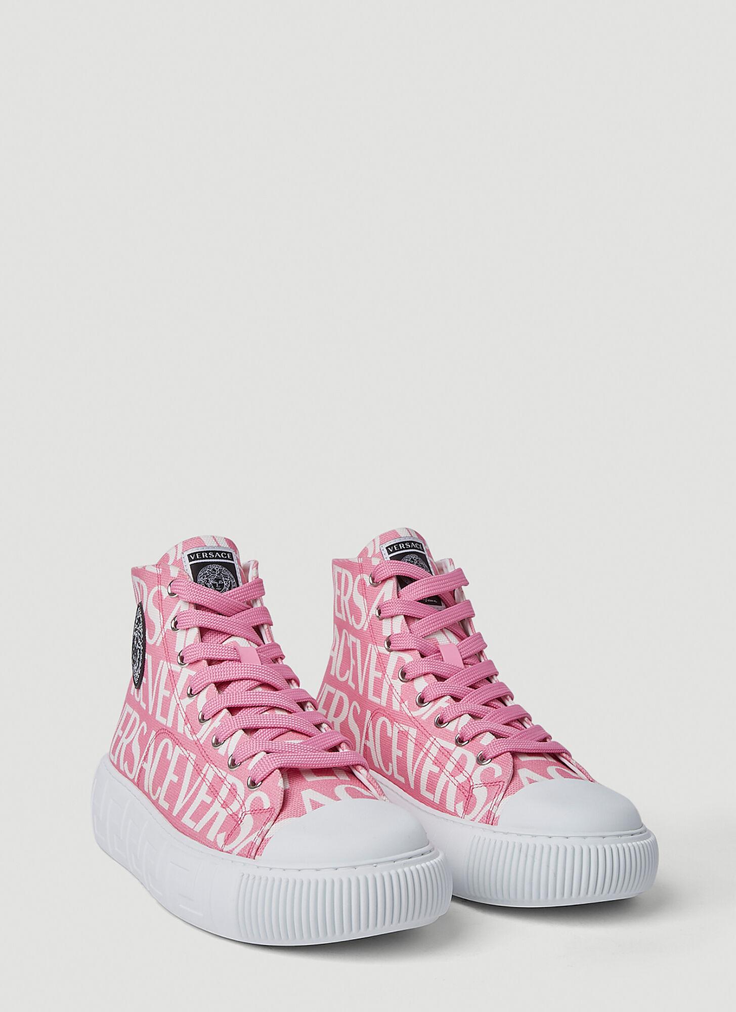 Versace Greca Logo Print Sneakers in Pink | Lyst