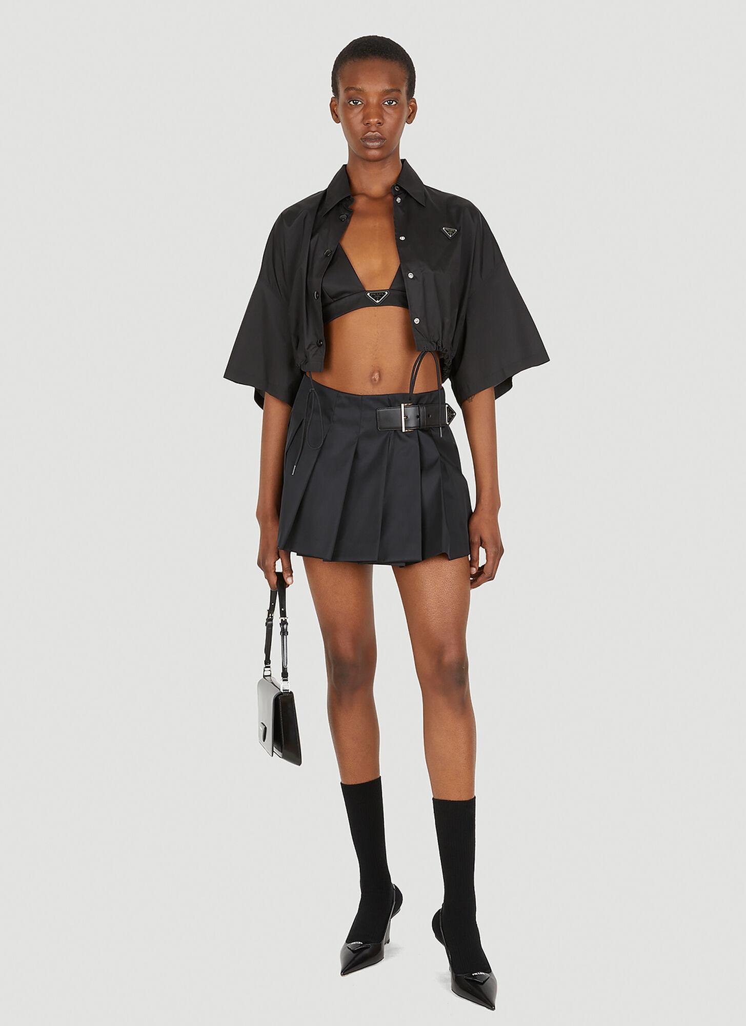Prada Re-nylon Pleated Mini Skirt in Black | Lyst