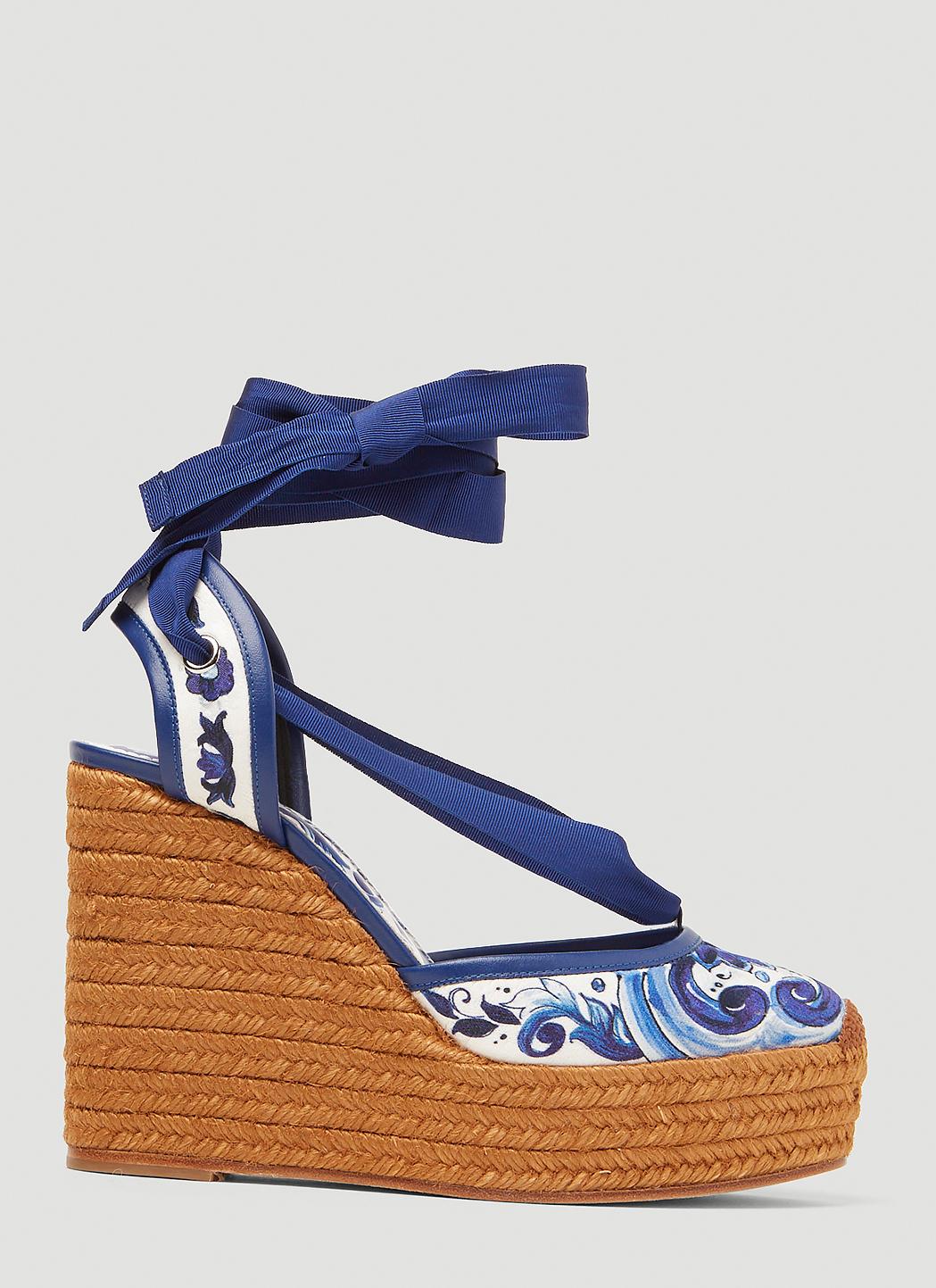 Dolce & Gabbana Majolica Print Espadrille Wedges in Blue | Lyst