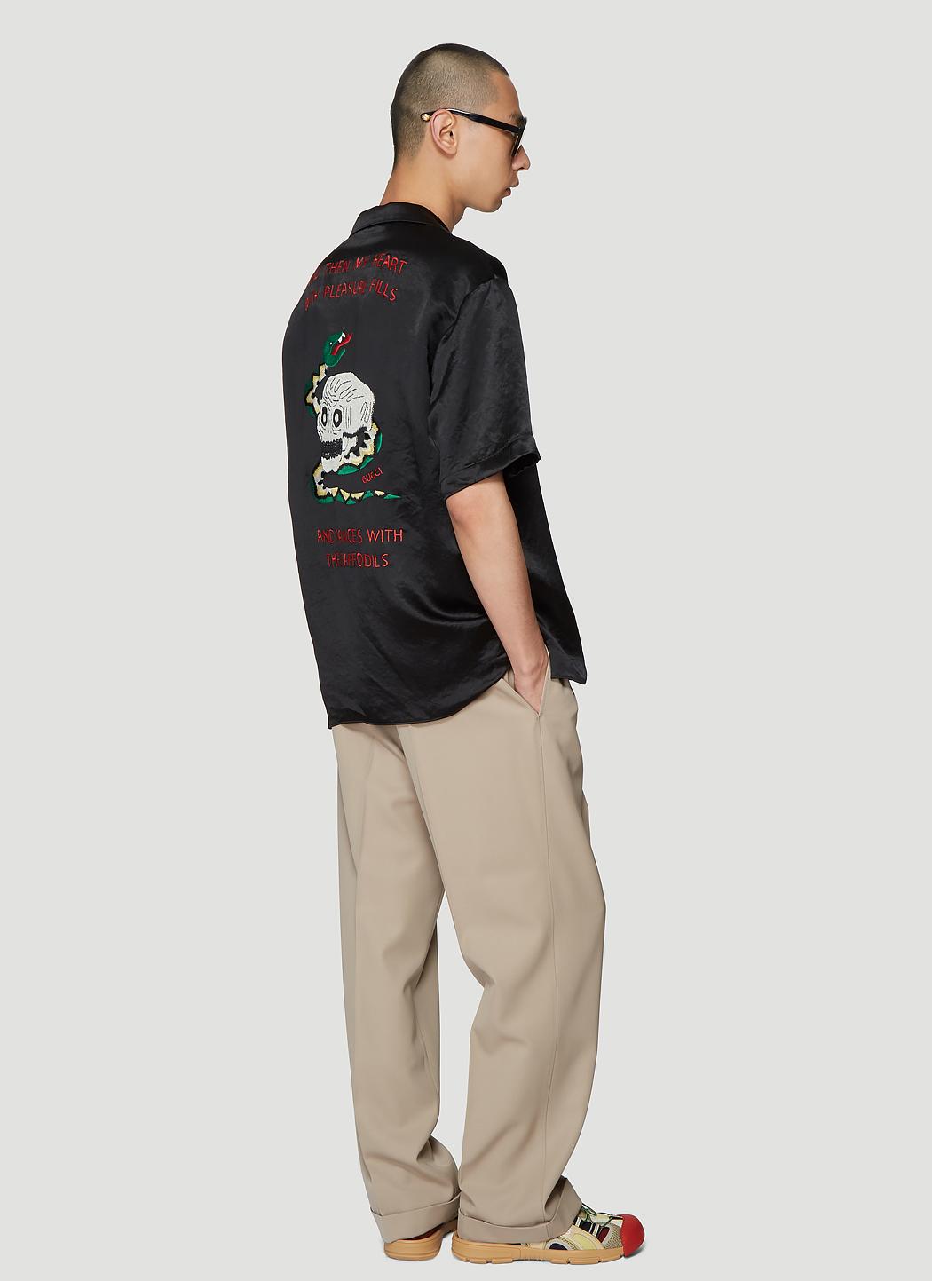 Gucci Camp-collar Embellished Satin Shirt in Black for Men | Lyst