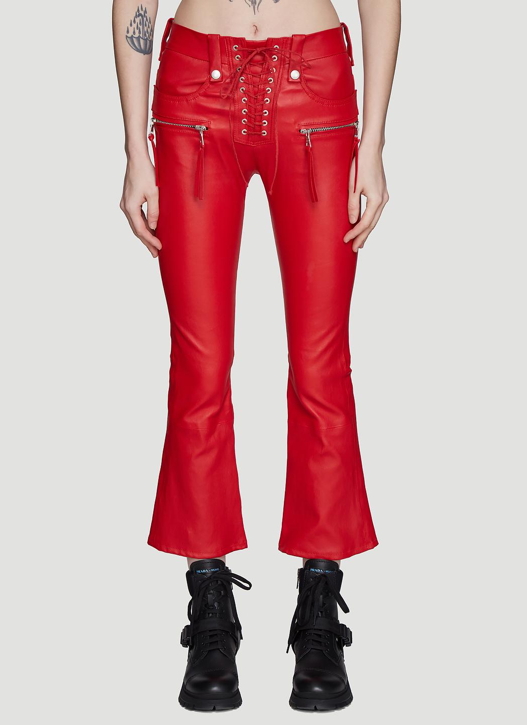 Unravel Project Lace-up Flared Leather Pants In Red - Lyst
