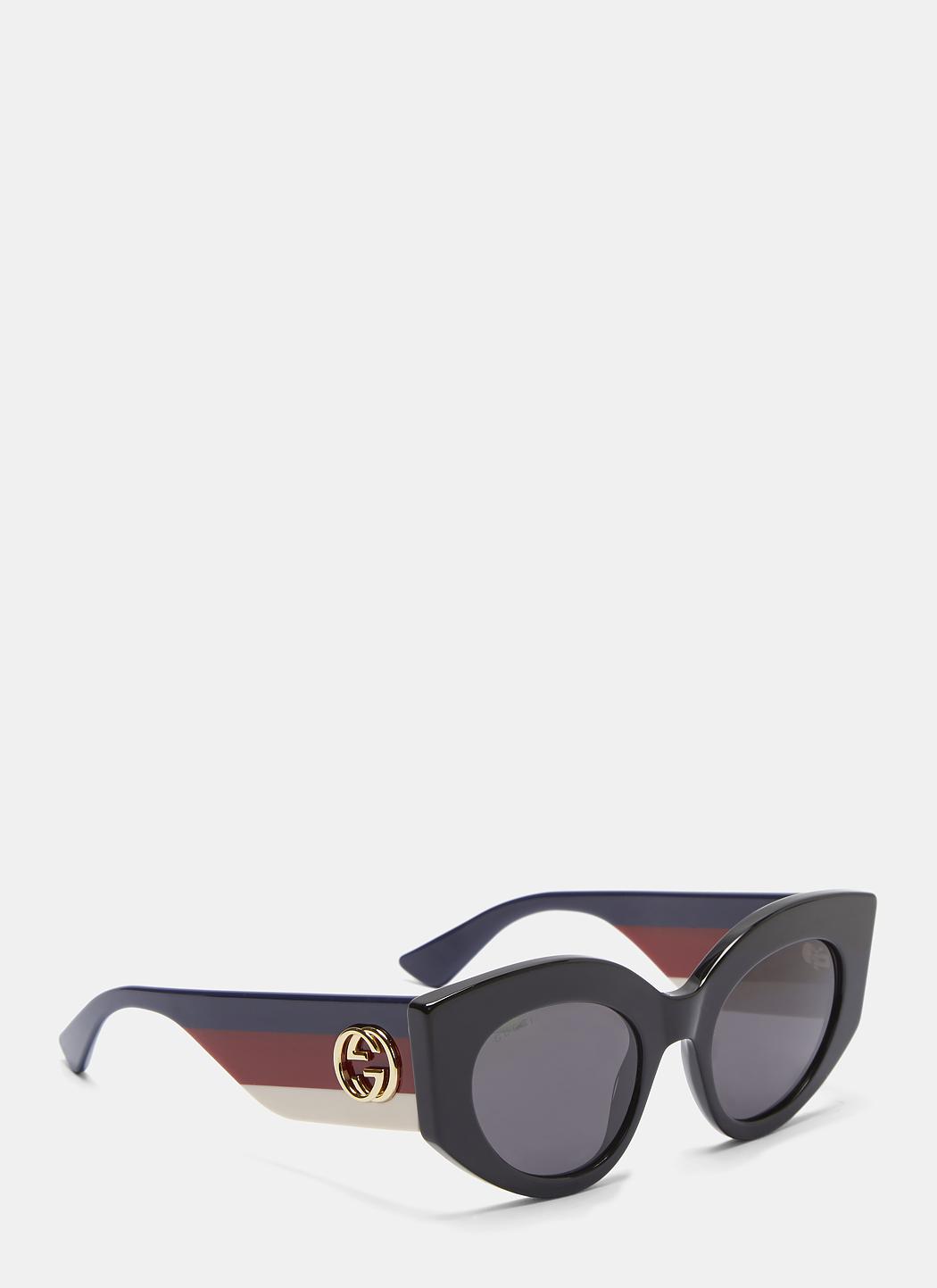 Gucci Cat Eye Striped Arm Sunglasses In Black for Men Lyst