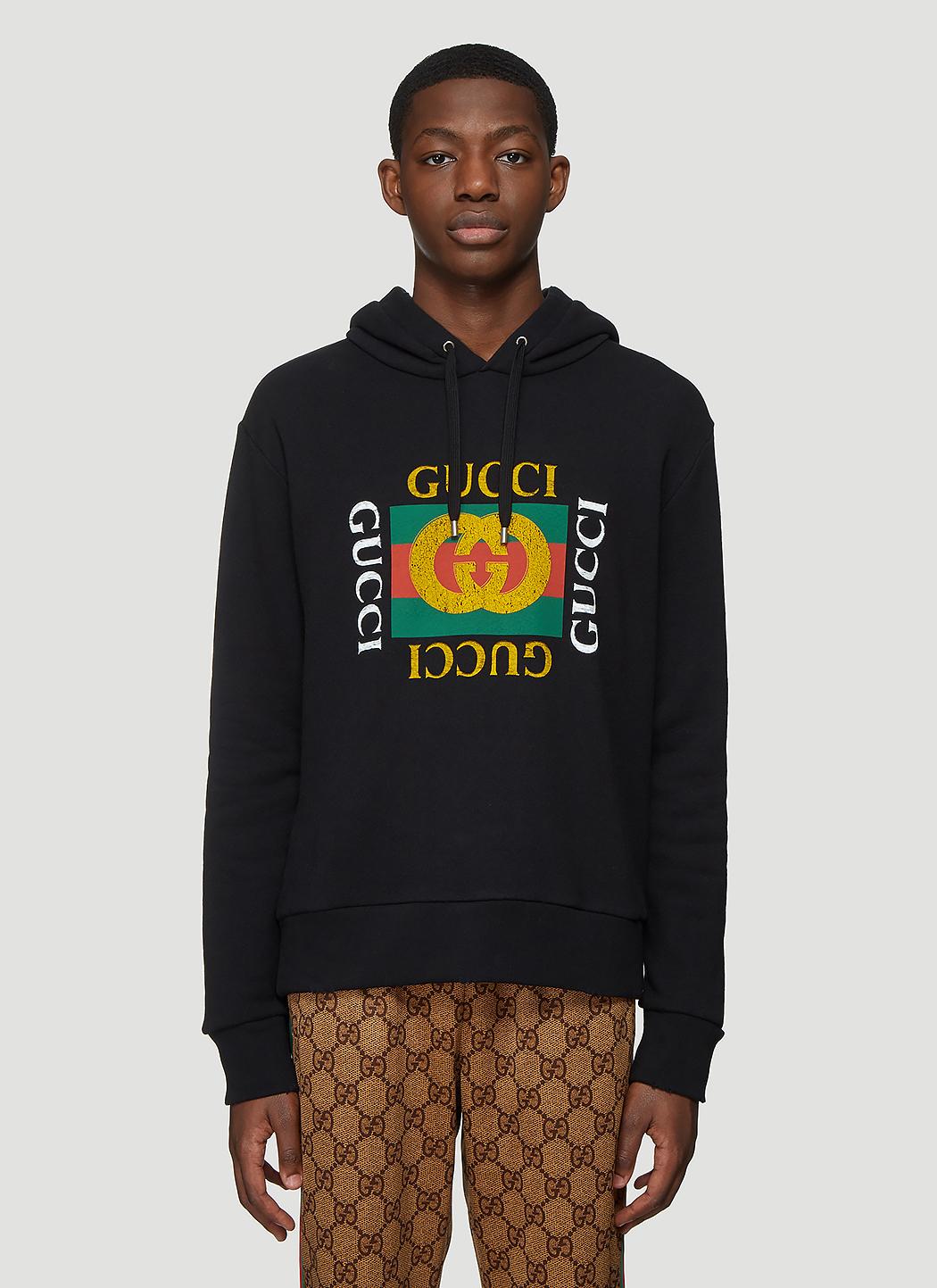 Gucci Cotton Fake Logo Hooded Sweatshirt In Black for Men - Lyst