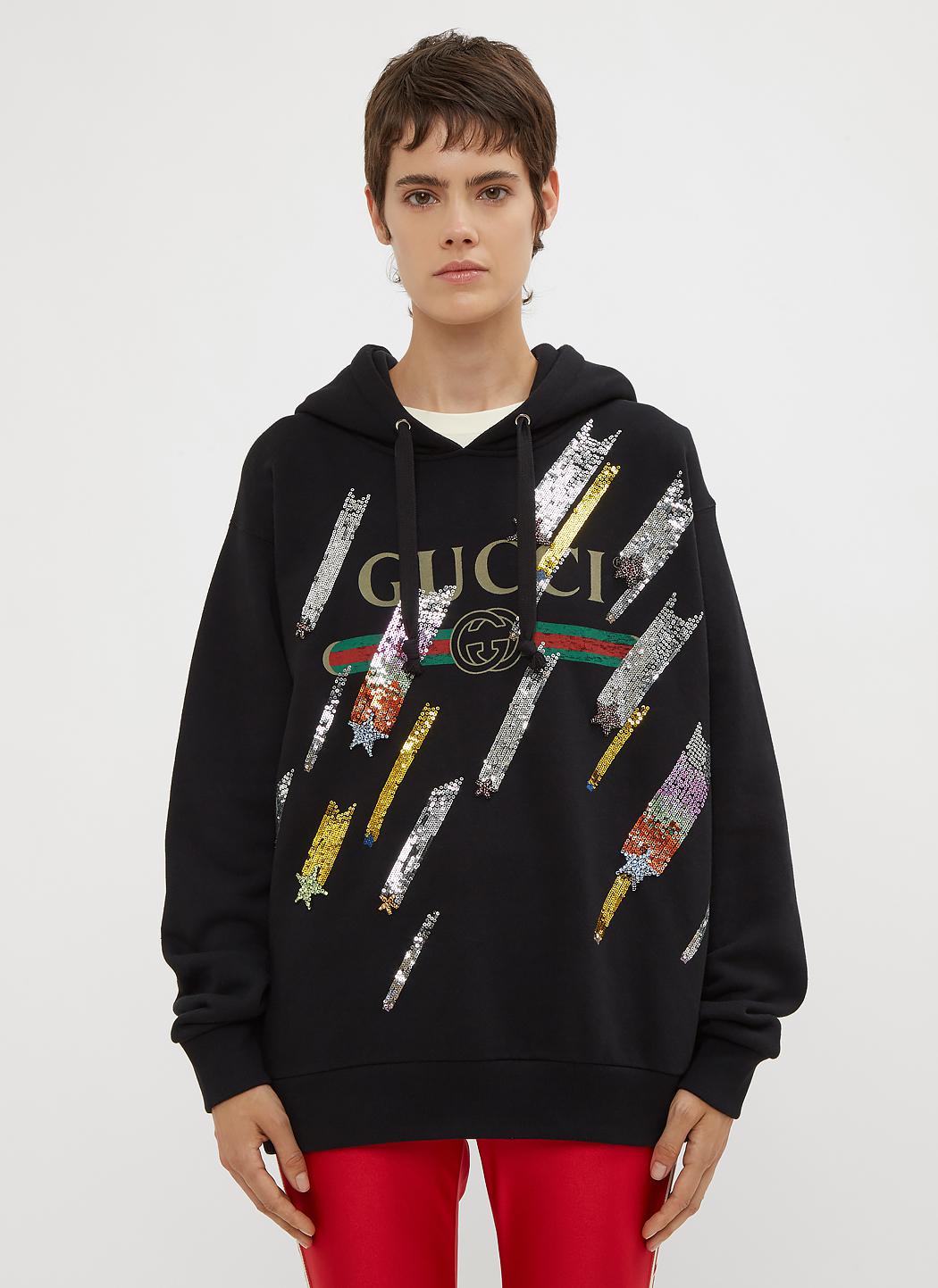 Gucci Cotton Hooded Oversized Logo Shooting Stars Sweater In Black - Lyst