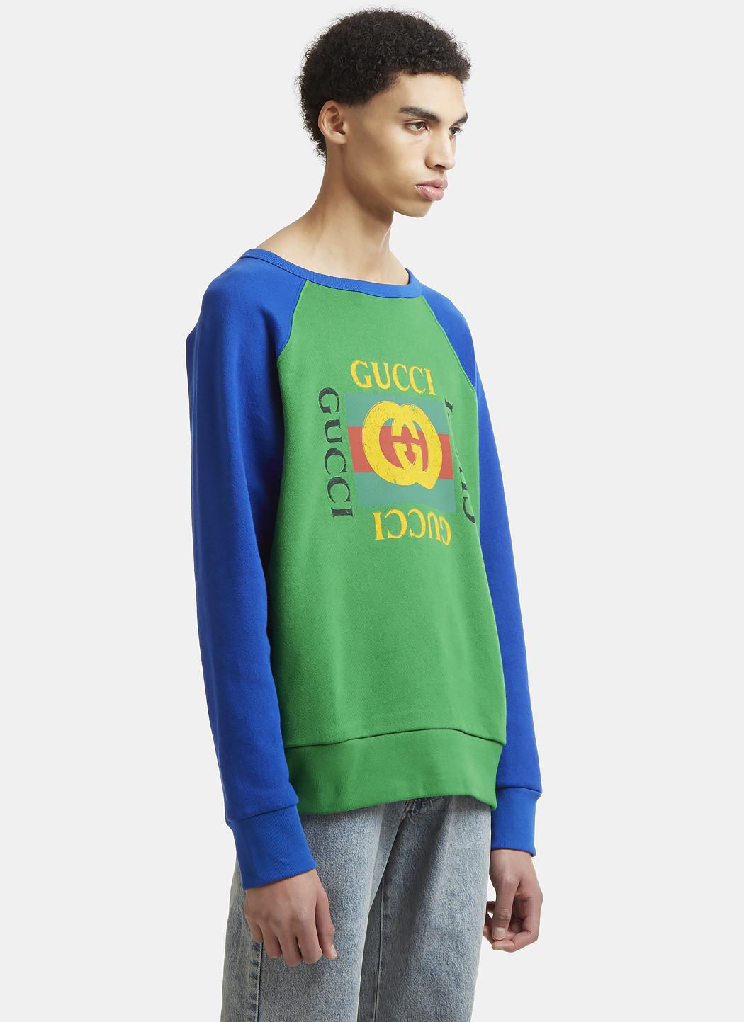 Lyst - Gucci Fake Logo Sweater In Green And Blue in Green for Men