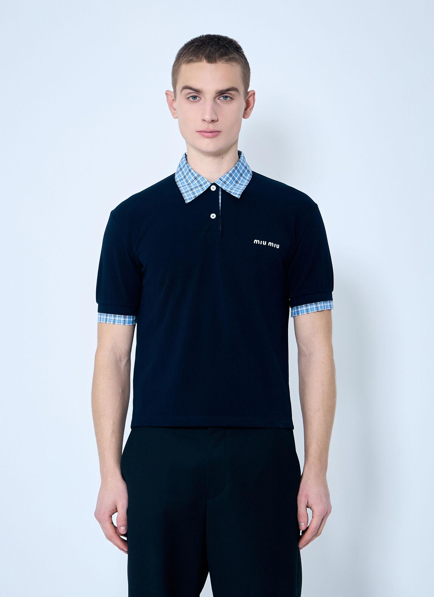 Miu Miu Polo Shirt With Contrast Trims in Blue | Lyst Canada