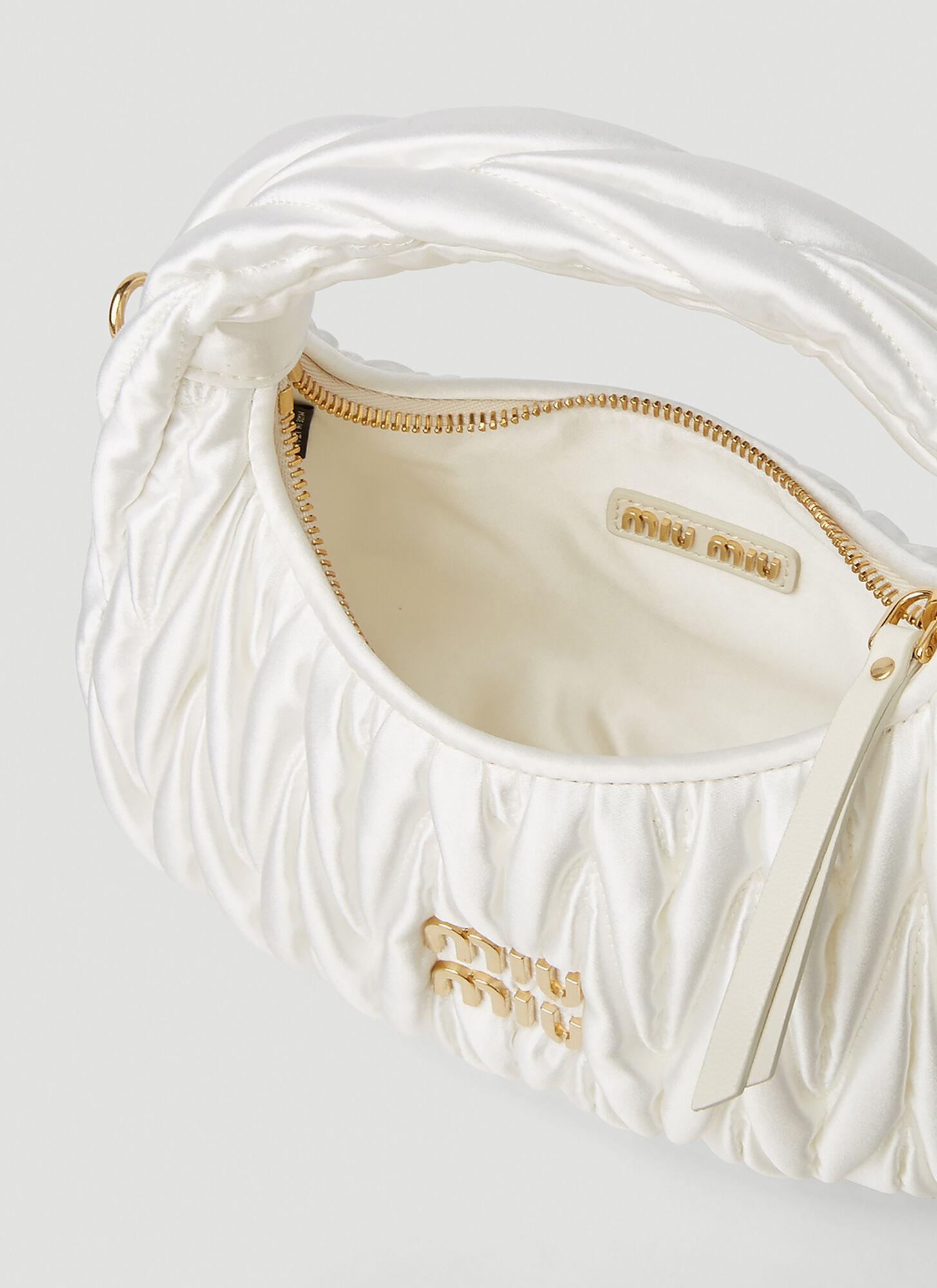 Miu Miu Mini Wander Matelassé Shoulder Bag In Bianco