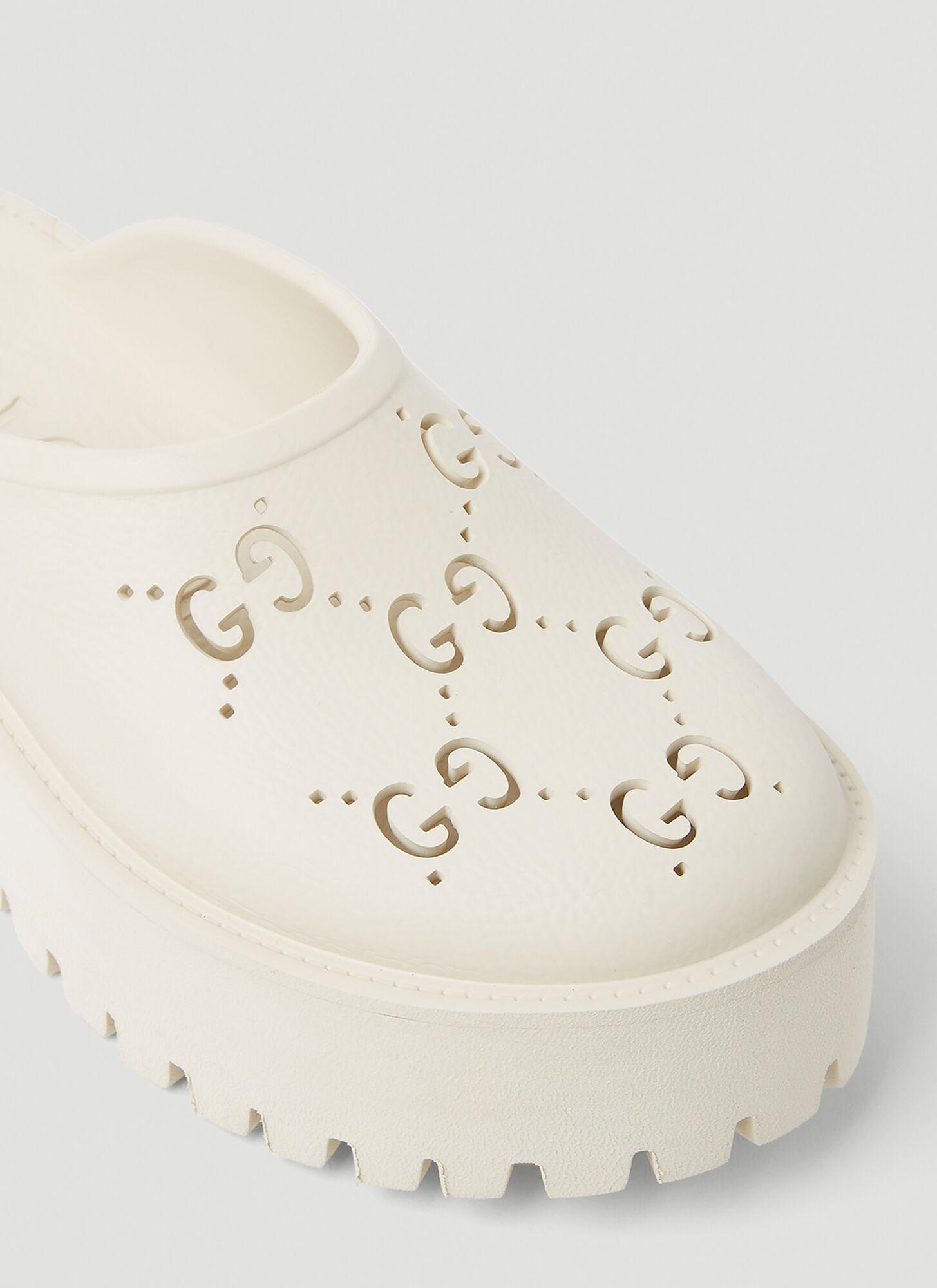 Gucci Perforated G Platform Mules in Natural Lyst UK