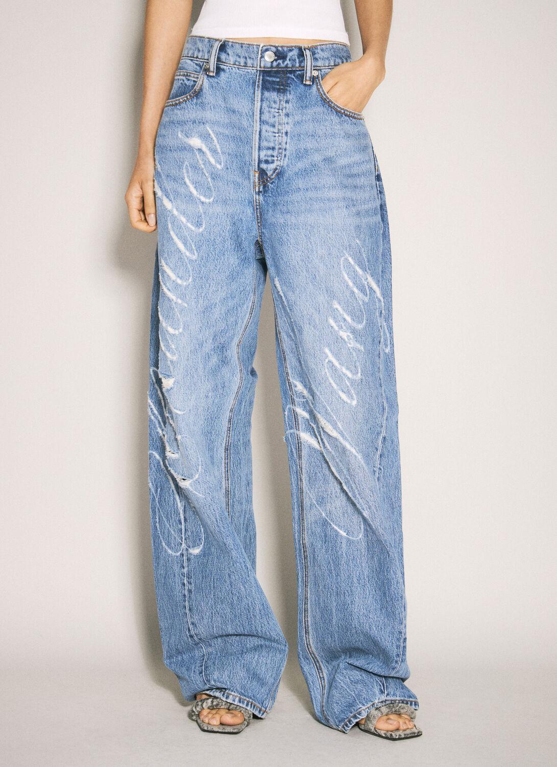 【関税&送料込】Alexander Wang Jeans A Palloncino In Denim Logo-Embossed Balloon Jeans in VINTAGE LIGHT INDIGO