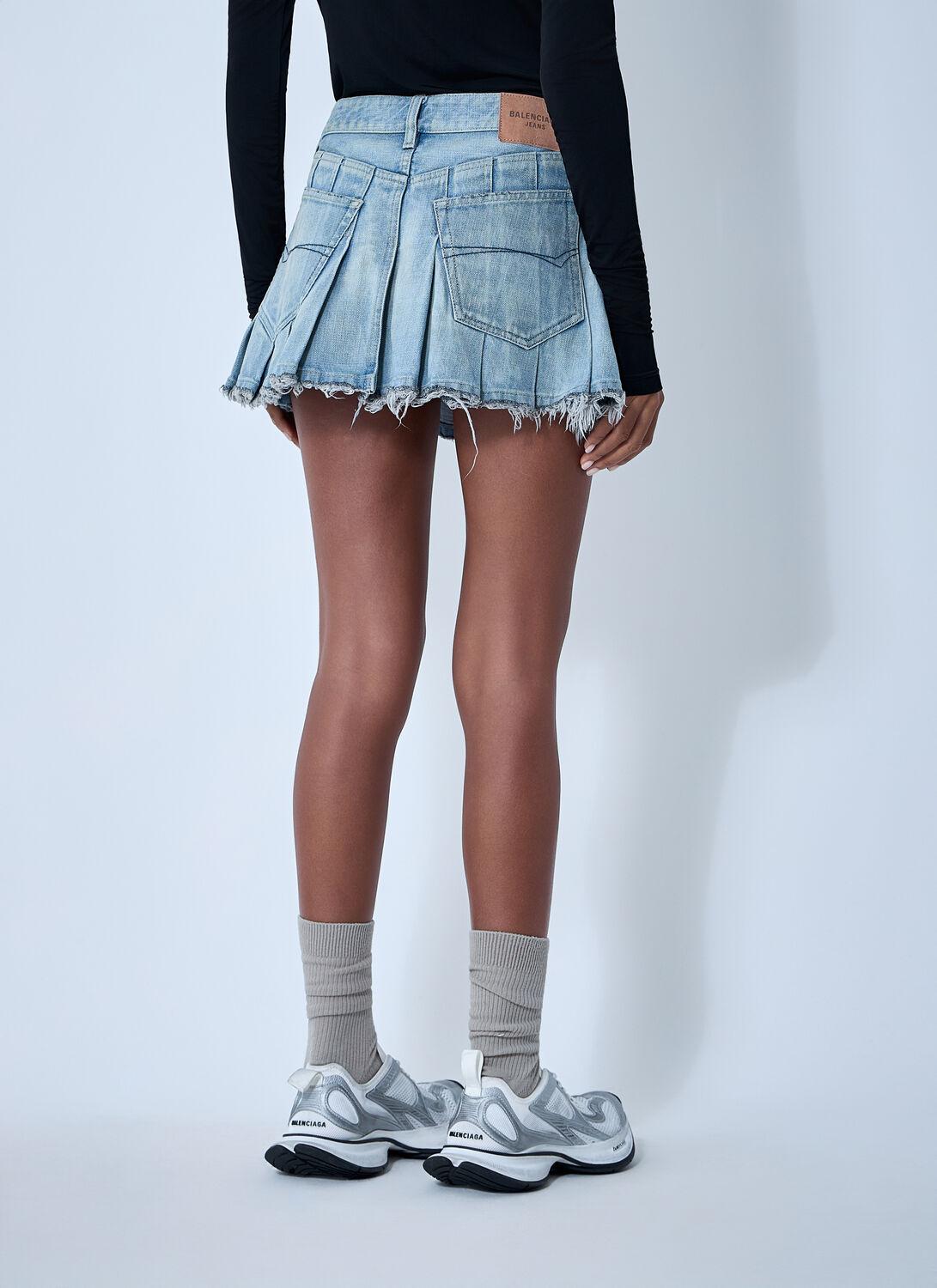 スカート BALENCIAGA Beige Denim Mini Skirt Pleated denim miniskirt in beige - Balenciaga | Mytheresa