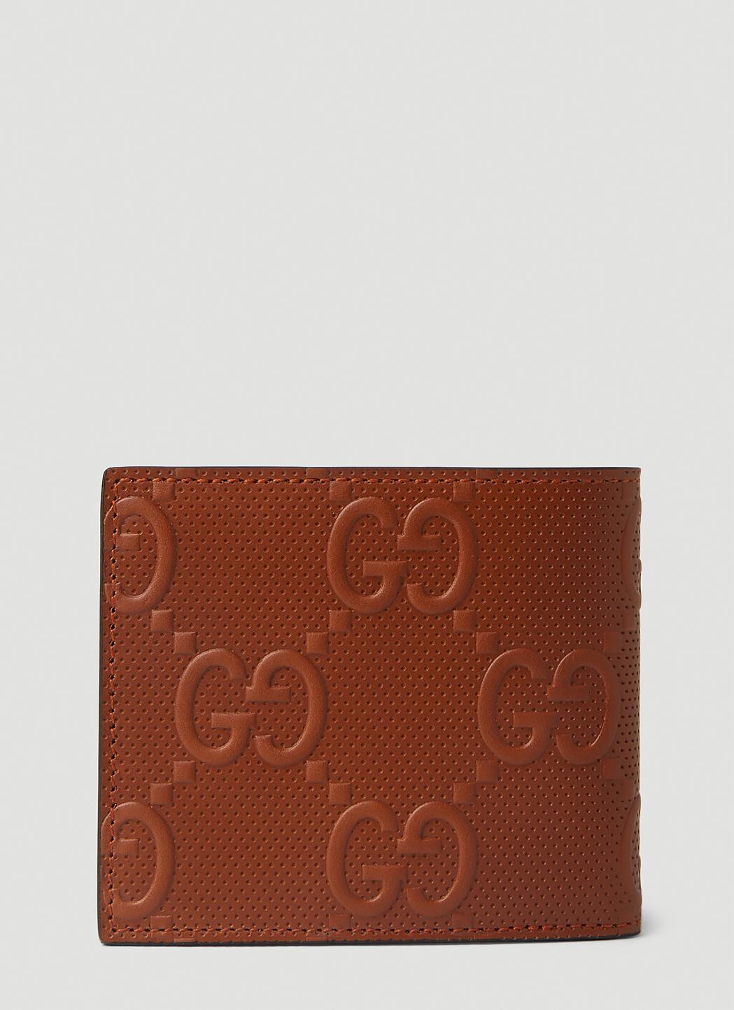 Gucci Brown, Pattern Print GG Embossed Leather Bifold Wallet