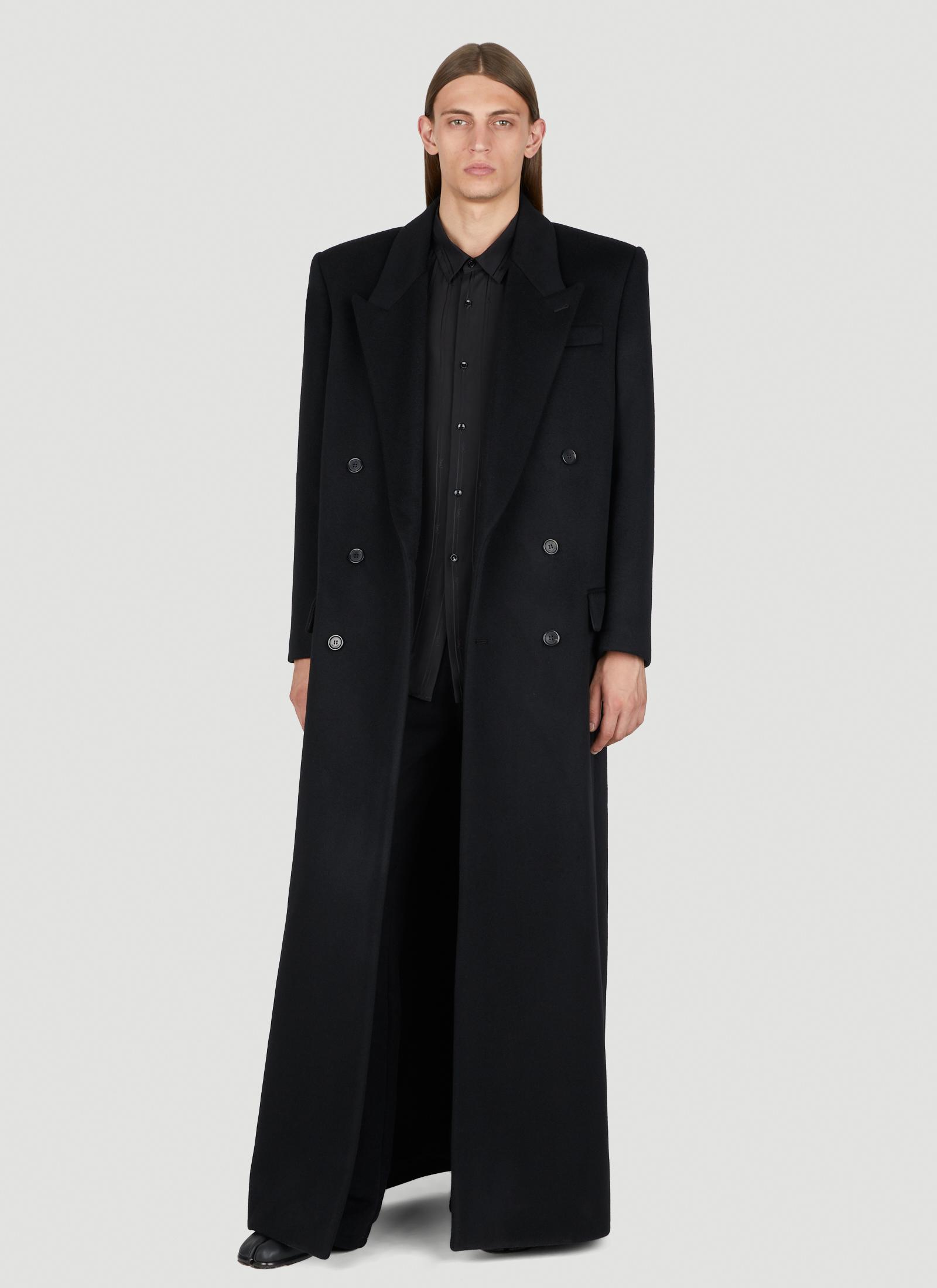 Saint Laurent Extra Long Wool Coat in Black for Men | Lyst