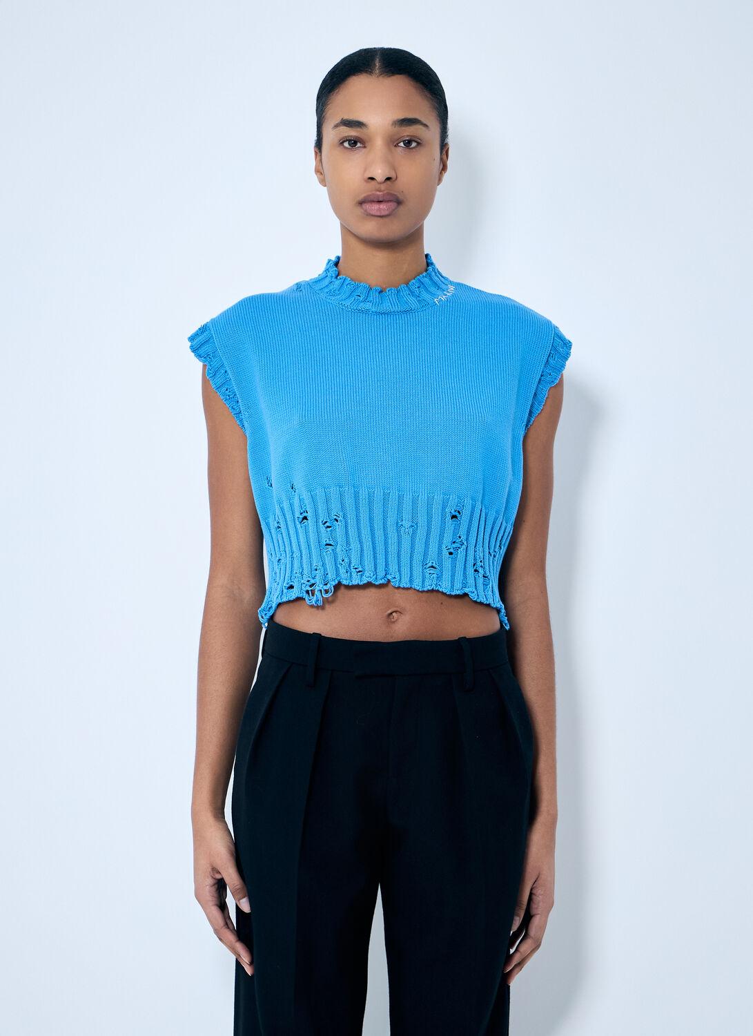 Marni Distressed Knit Vest in Blue | Lyst