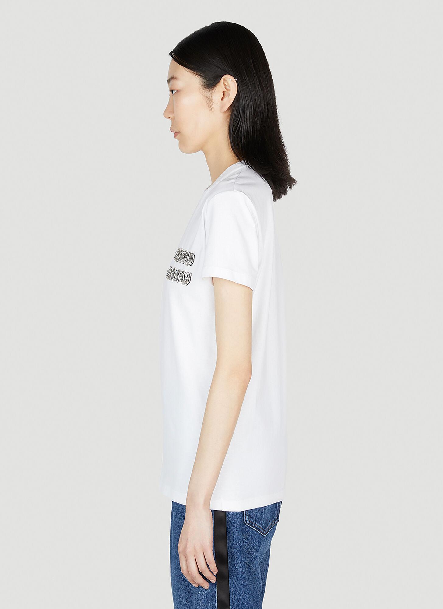 MIU MIU Logo-Embellished Crewneck Ｔシャツ Miu Miu Logo-Embellished Crewneck T-Shirt - ShopStyle