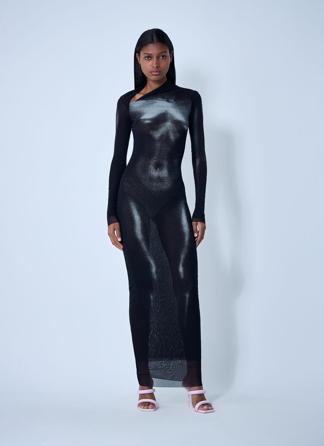 パーティードレス JEAN PAUL GAULTIER MESH LONG DRESS WITH SEQUINS Jean Paul Gaultier Sequins Gaultier Mesh Long Dress in Black